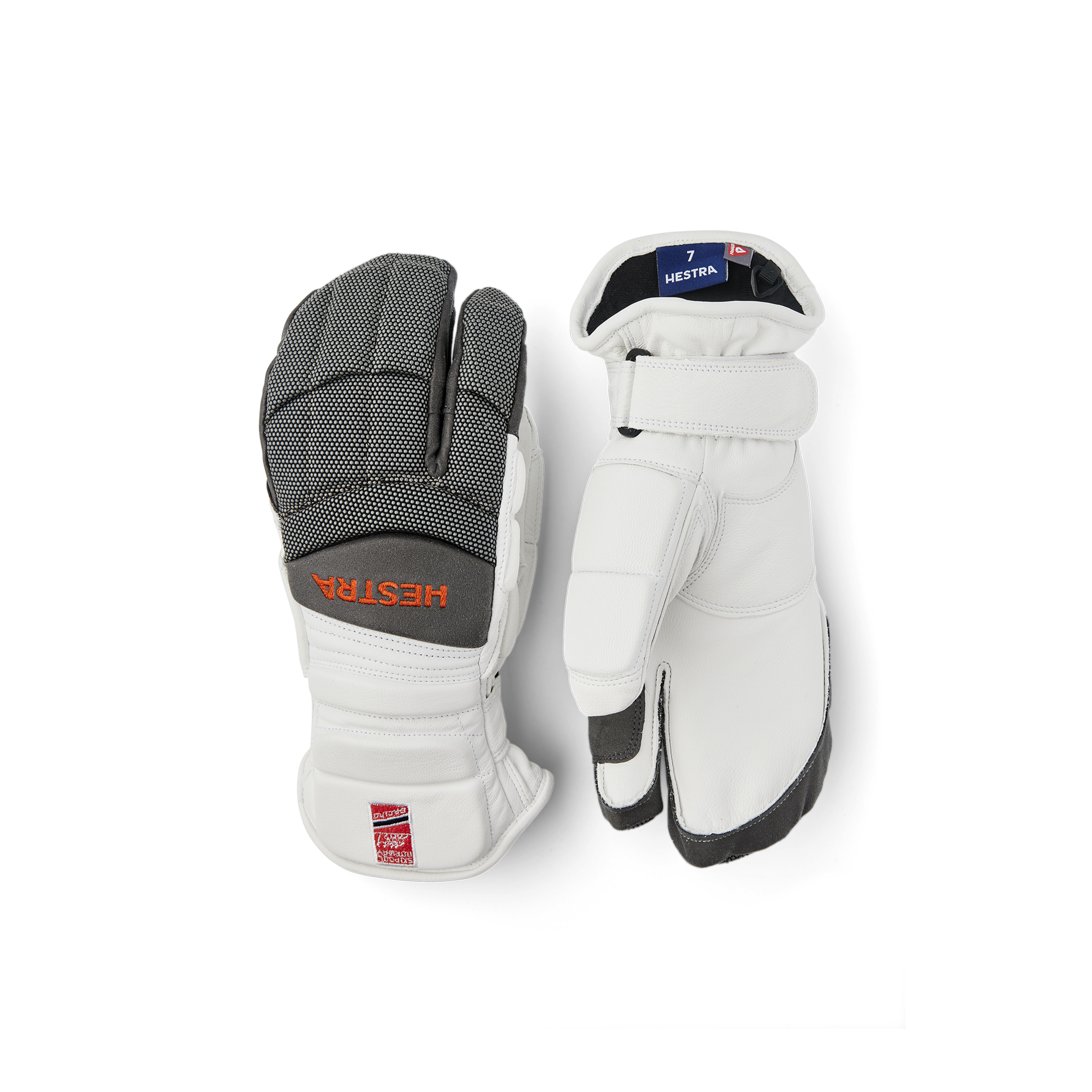 Weiß-grauer Dreifingerhandschuh aus Ziegenleder