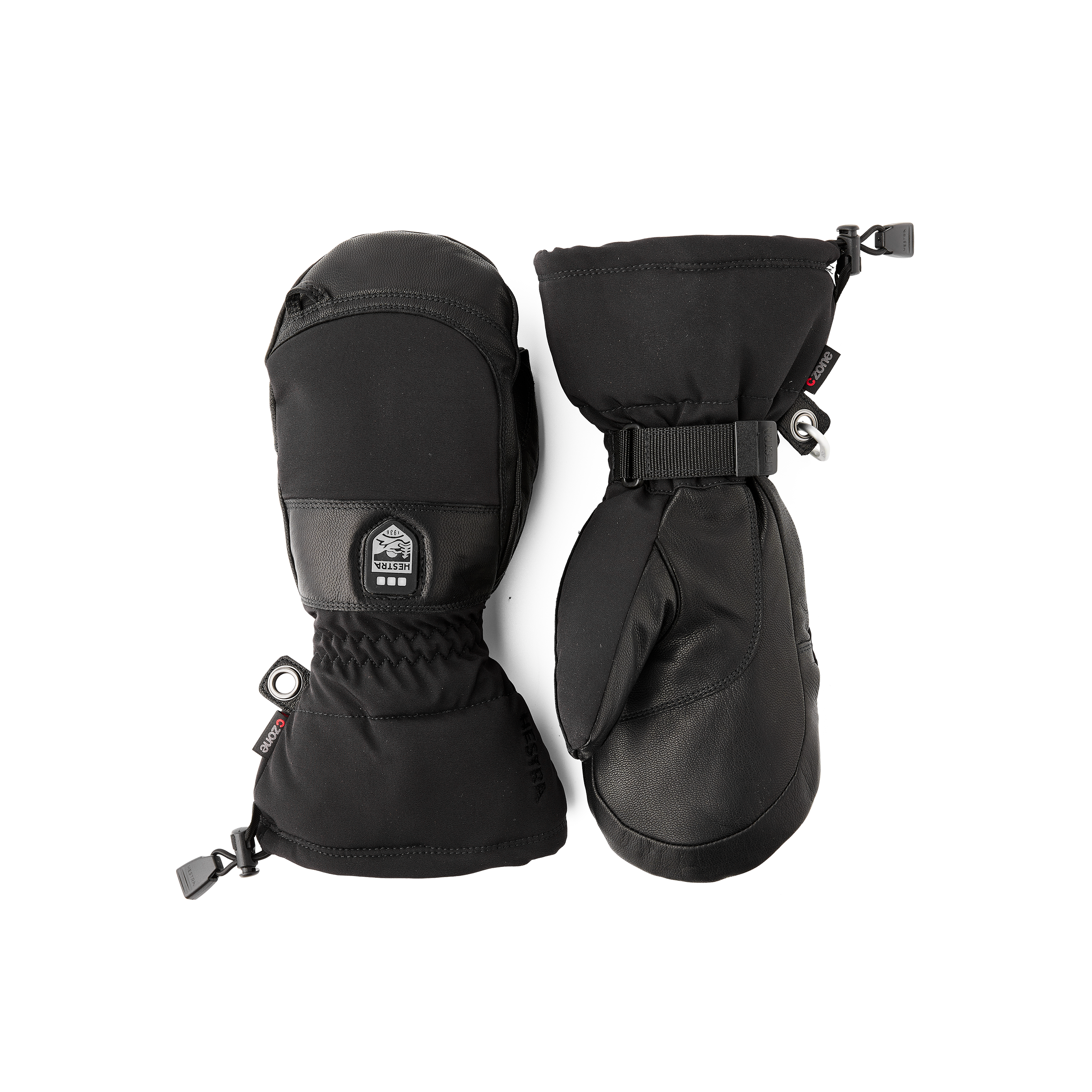 Schwarzer beheizbarer Fausthandschuh mit schwarzem Ziegenleder an der Innenhand