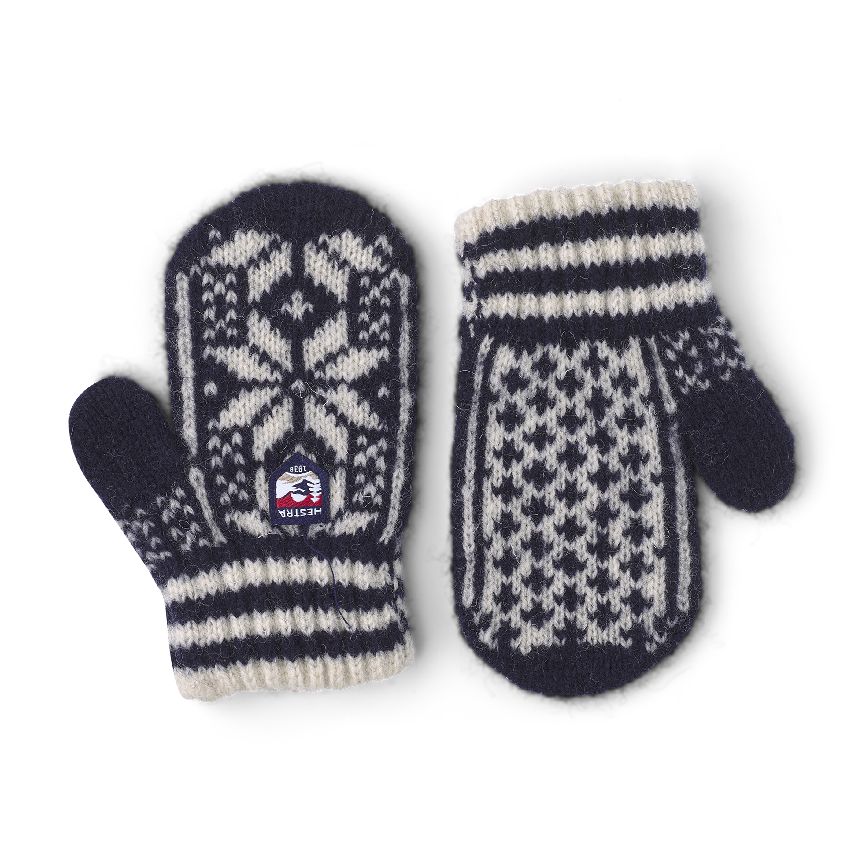 Dunkelblau-weißer Strickfäustling aus Wollmix