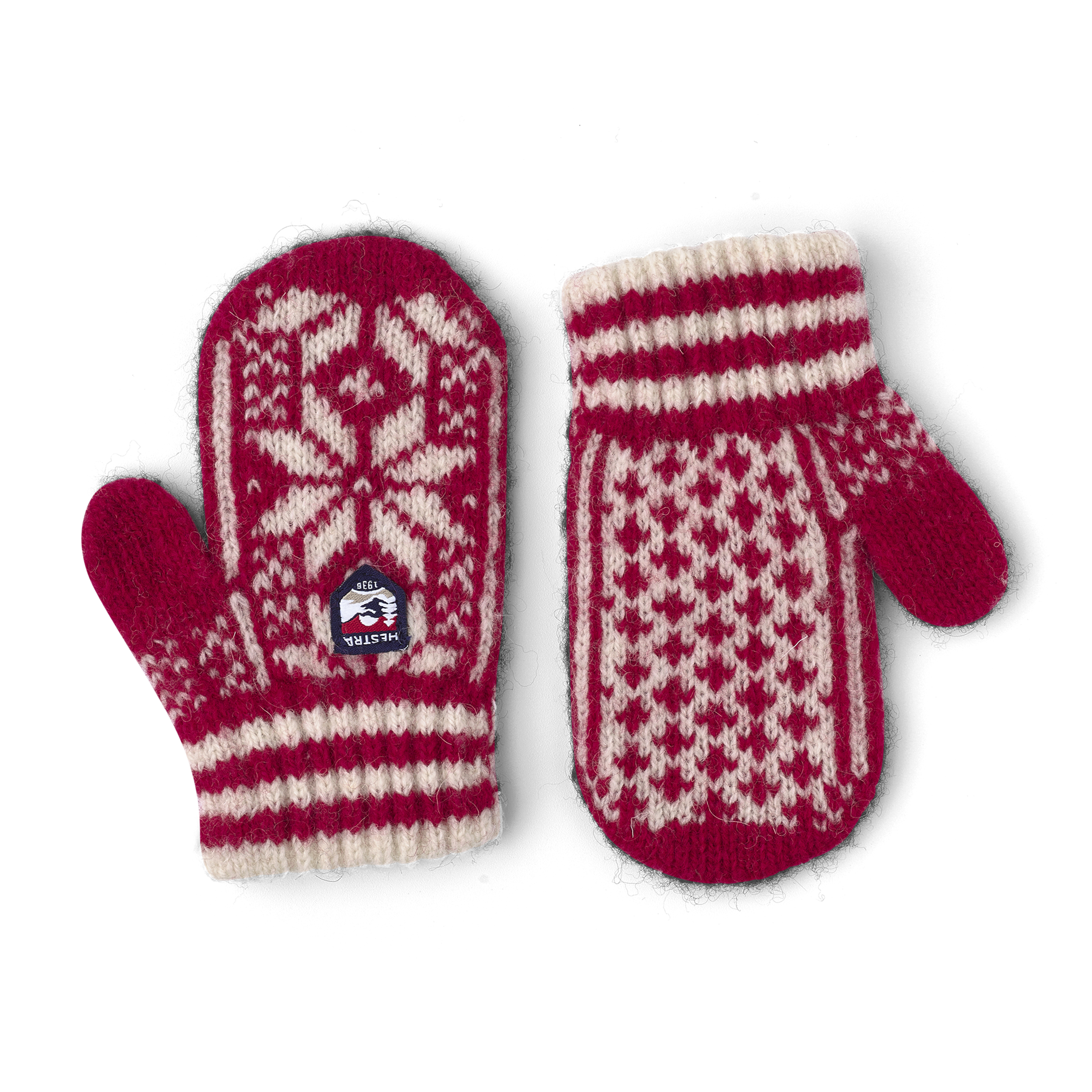 Rot-weißer Strickfäustling aus Wollmix