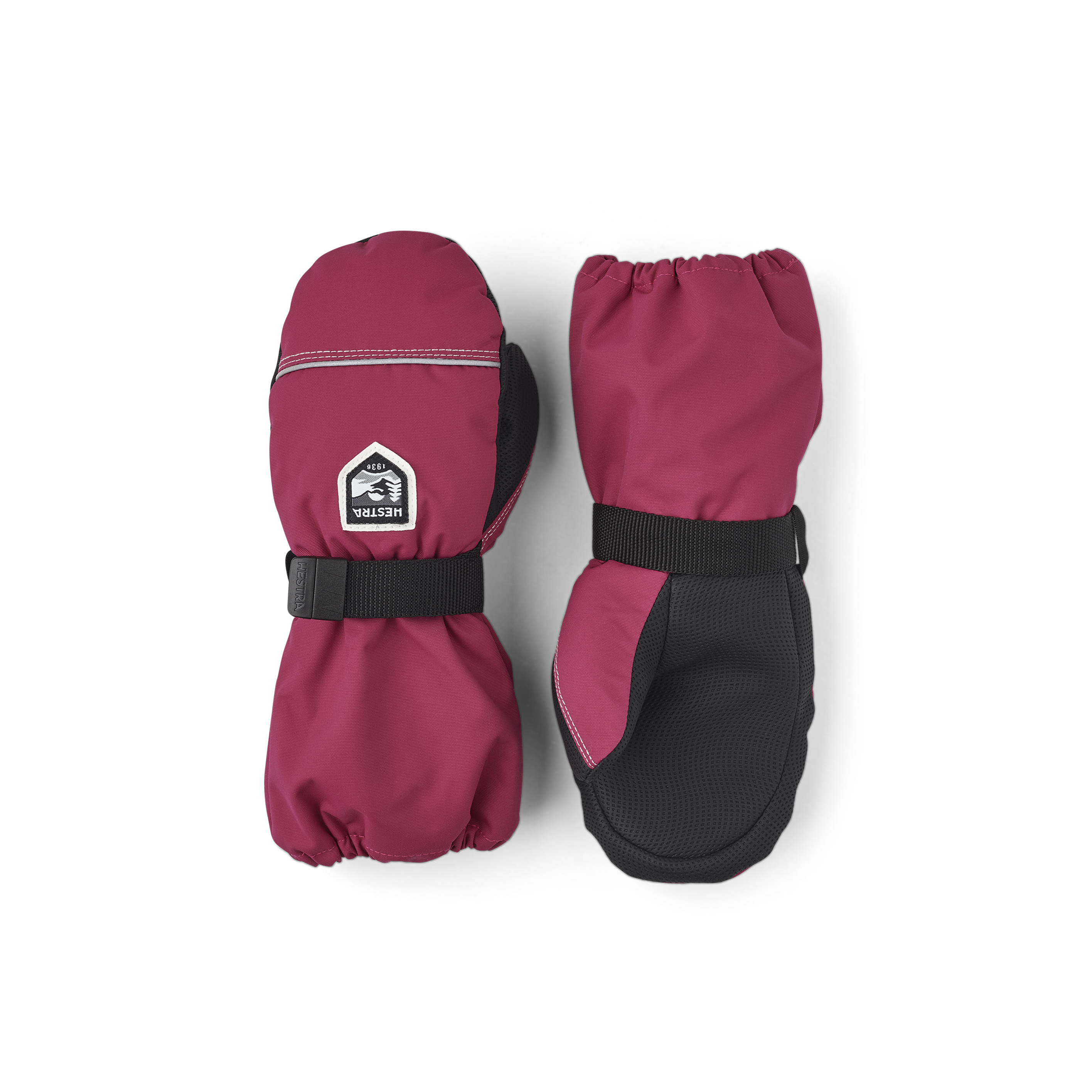 Pinker Fausthandschuh aus Stoff mit schwarzer Innenhand und verstellbarem Handgelenkverschluss