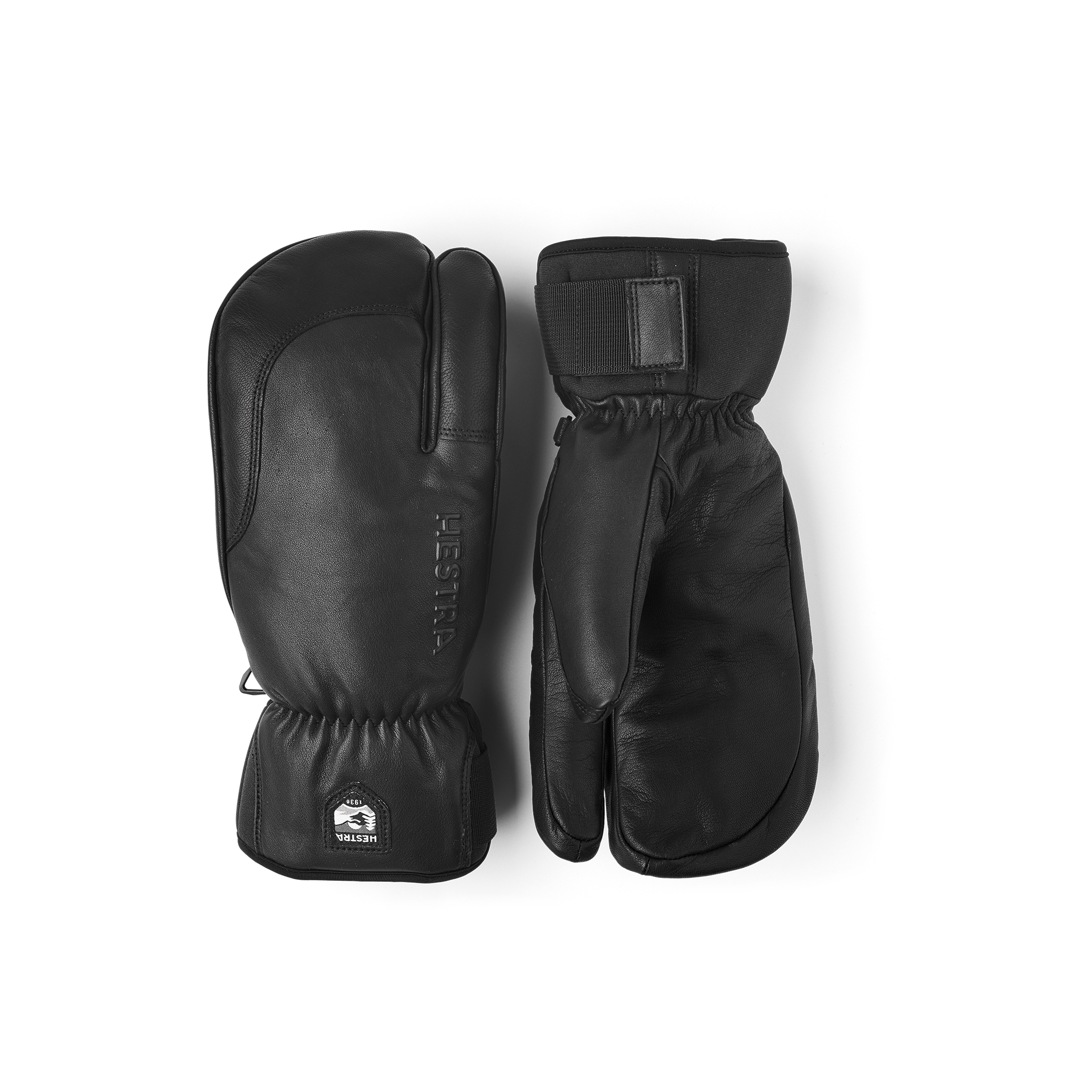 Schwarzer Dreifingerhandschuh aus Ziegenleder und Rindsleder