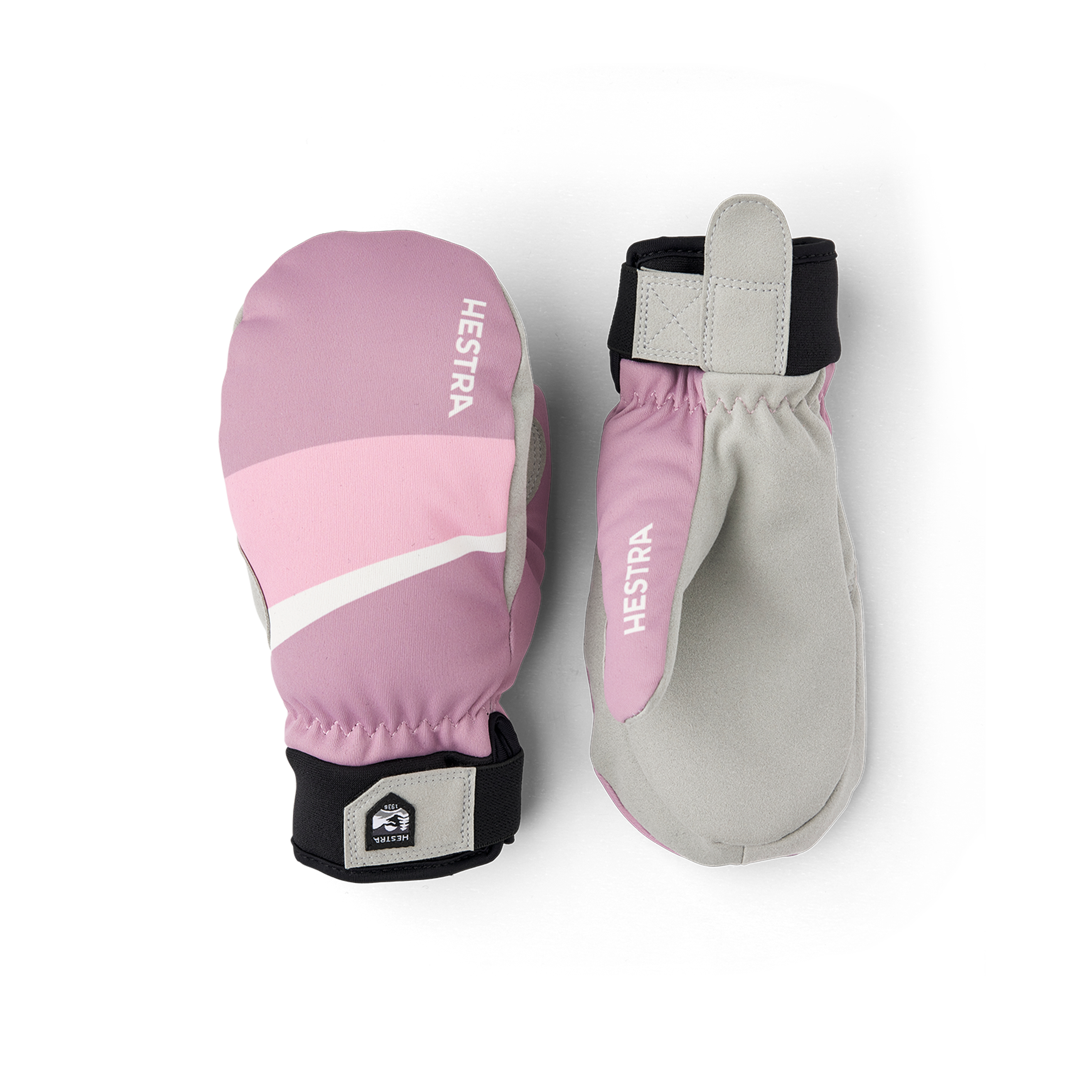 Rosa-lila Fausthandschuh aus Stoff mit grauer Innenhand aus synthetischem Wildleder