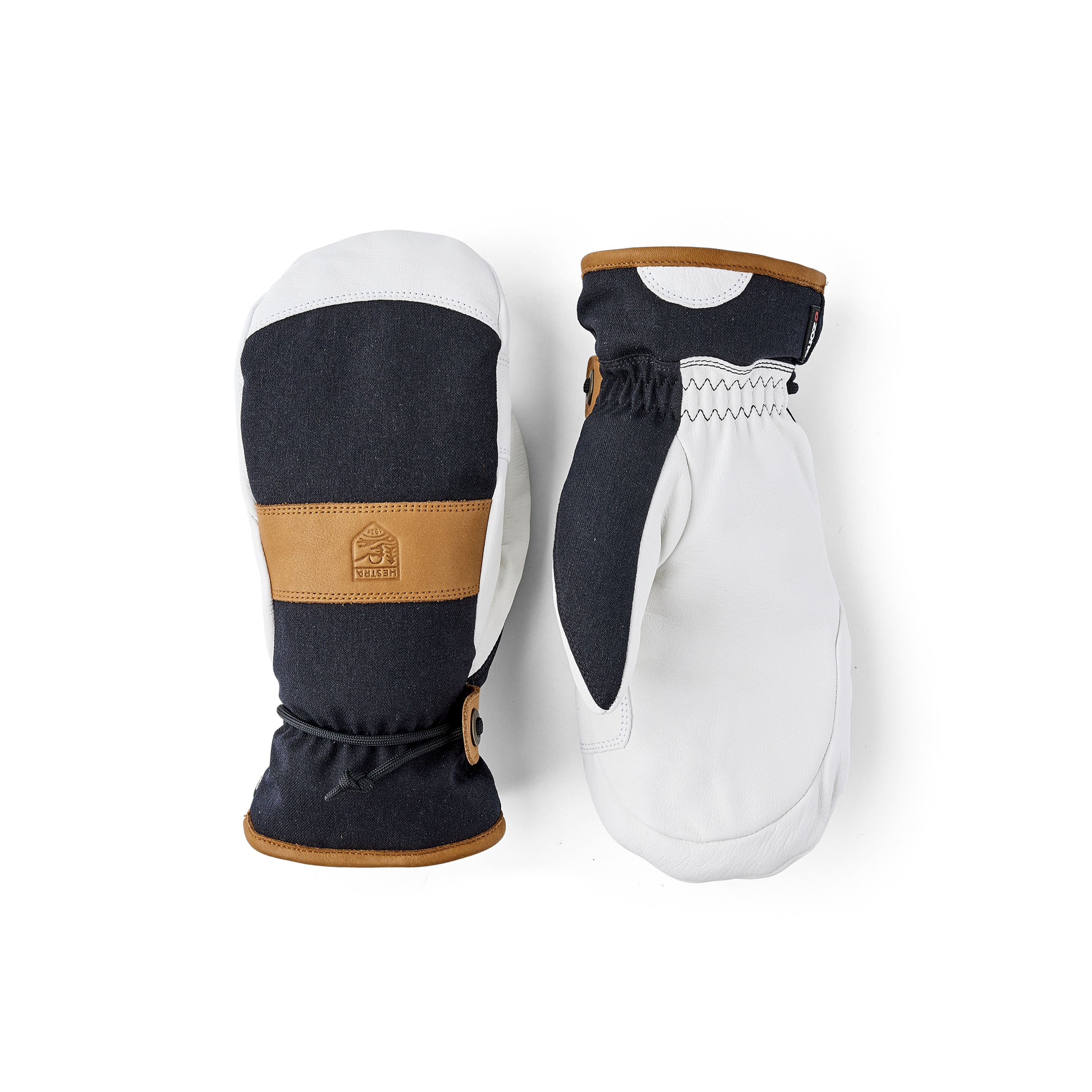 Schwarzer Fausthandschuh mit weißem Ziegenleder an der Innenhand und Handgelenkschlaufe