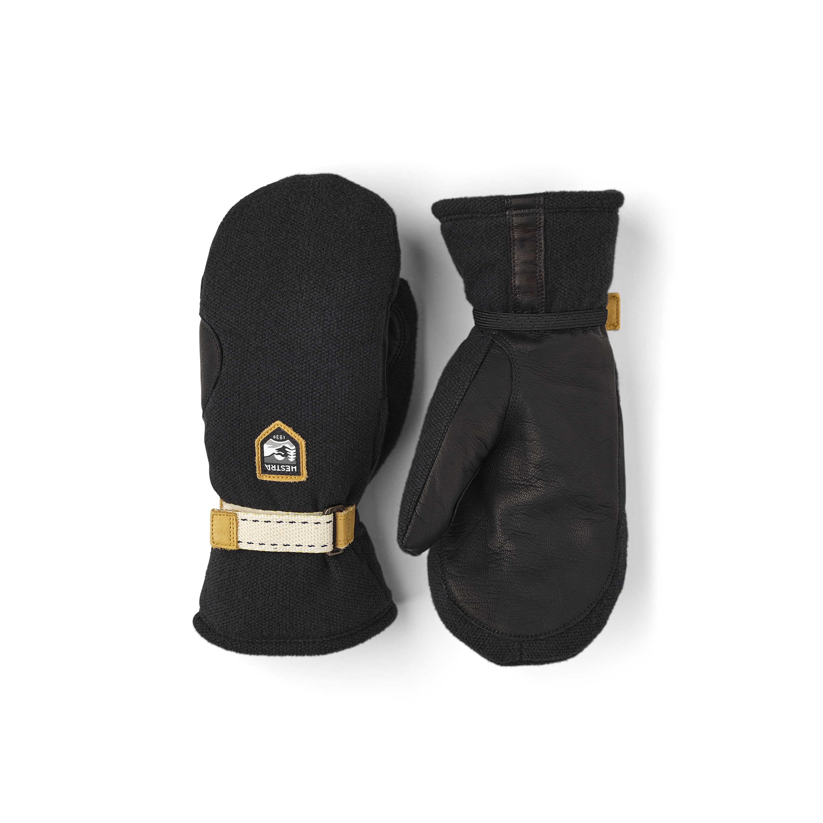 Schwarzer Fausthandschuh mit Ziegenleder an der Innenhand und verstellbarem Handgelenkverschluss