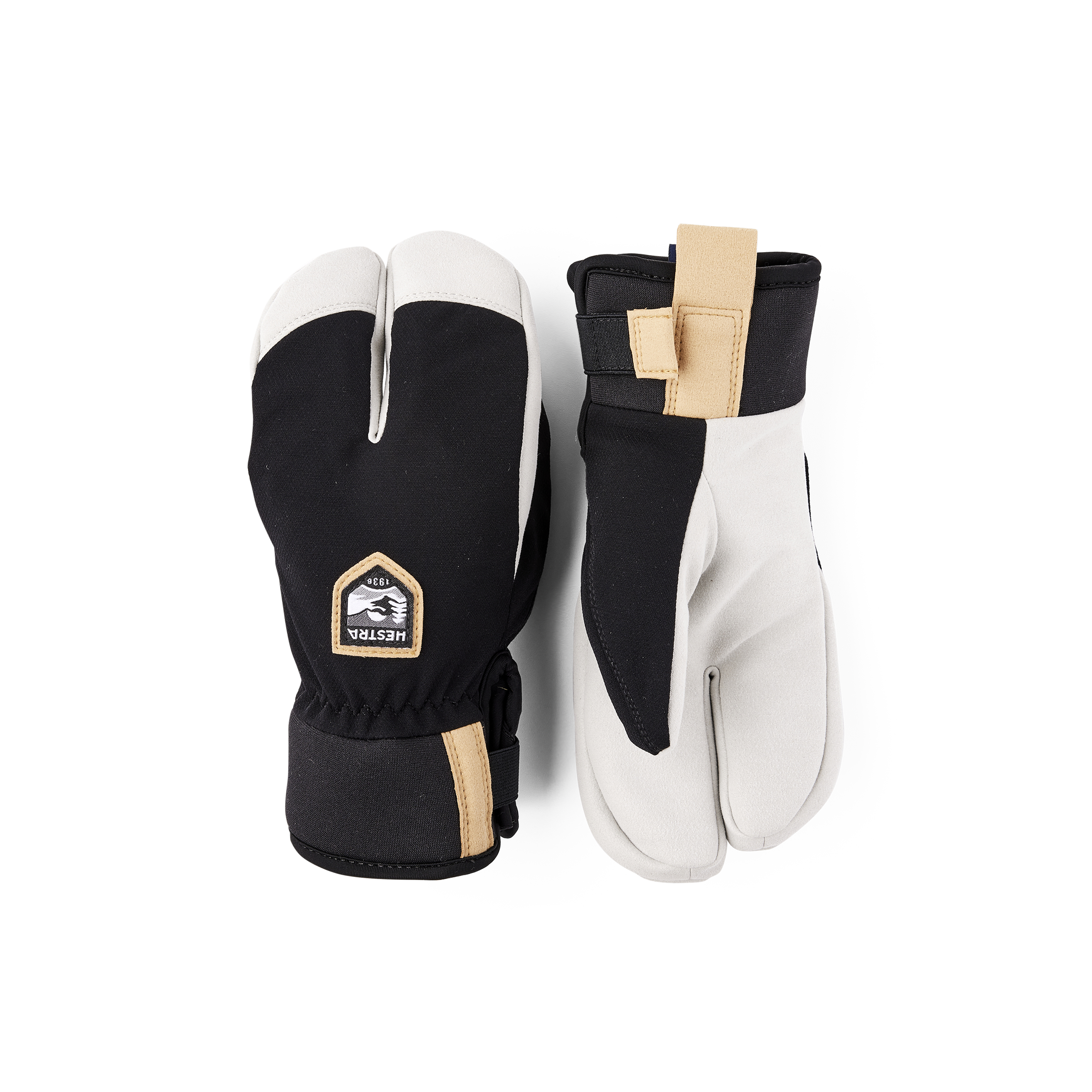 Schwarzer Lobster-Handschuh aus Stoff mit weißer Innenhand