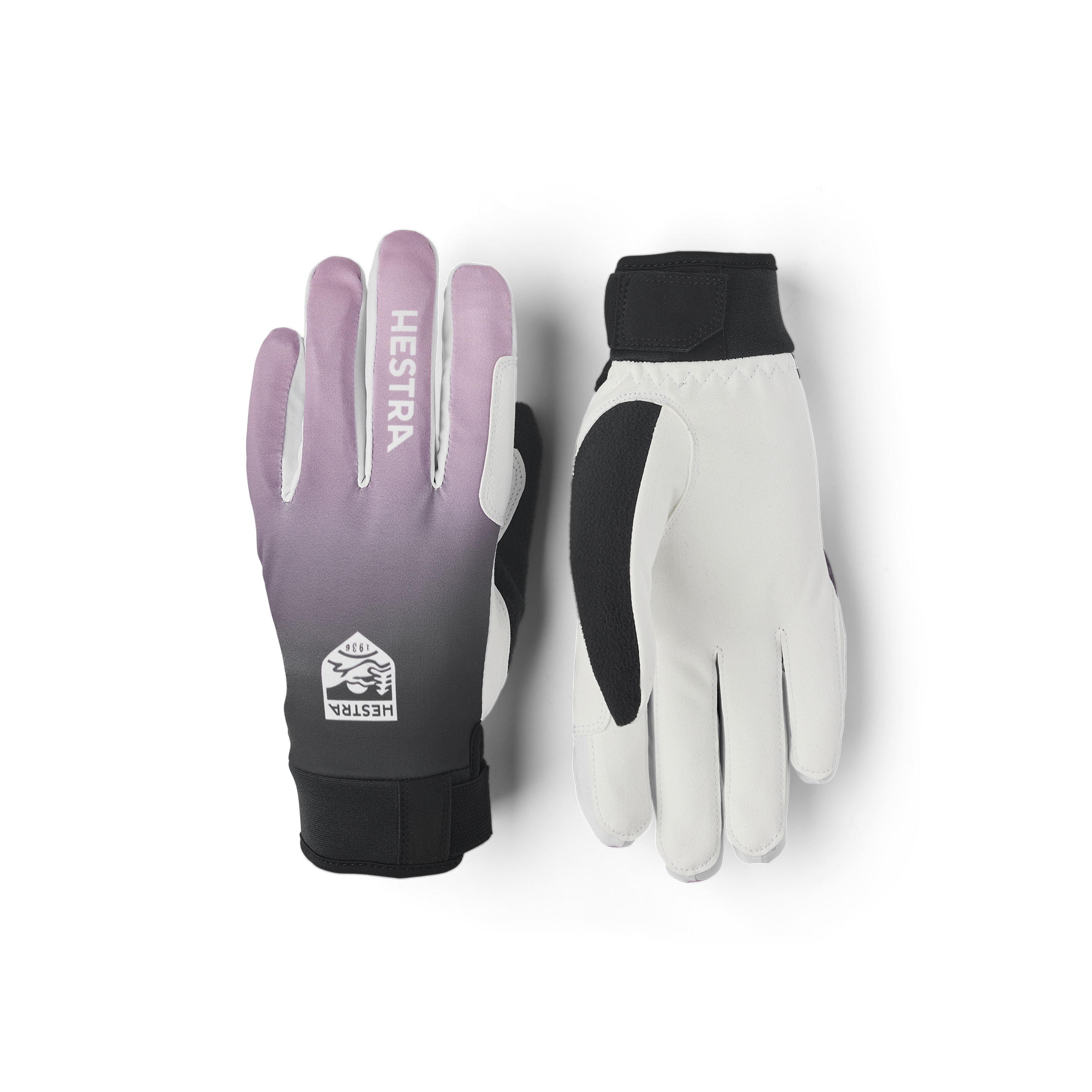 Schwarz-rosa Langlaufhandschuh aus Stoff mit weißer Innenhand aus synthetischem Wildleder