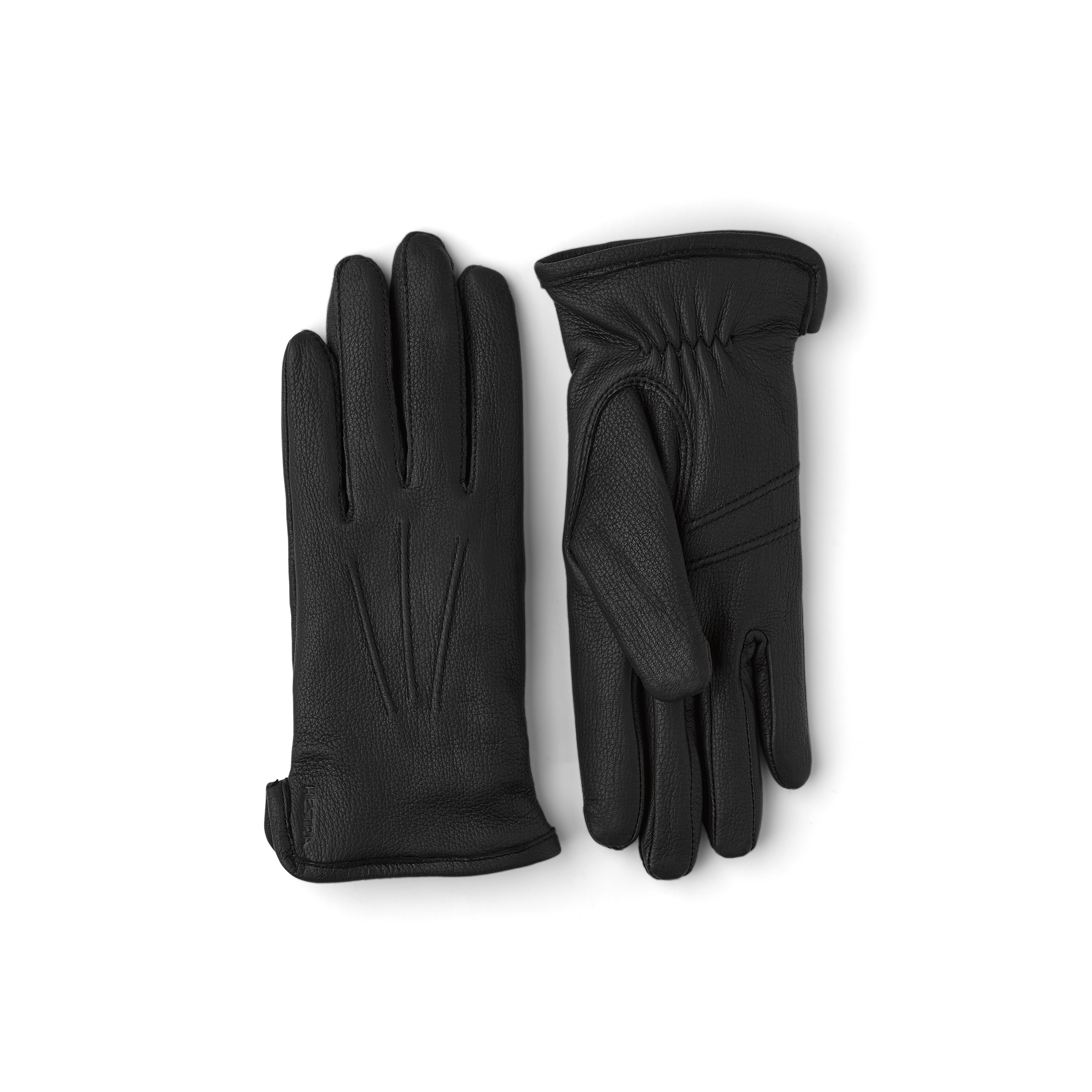 Schwarzer maschinengenähter Lederhandschuh aus Hirschleder