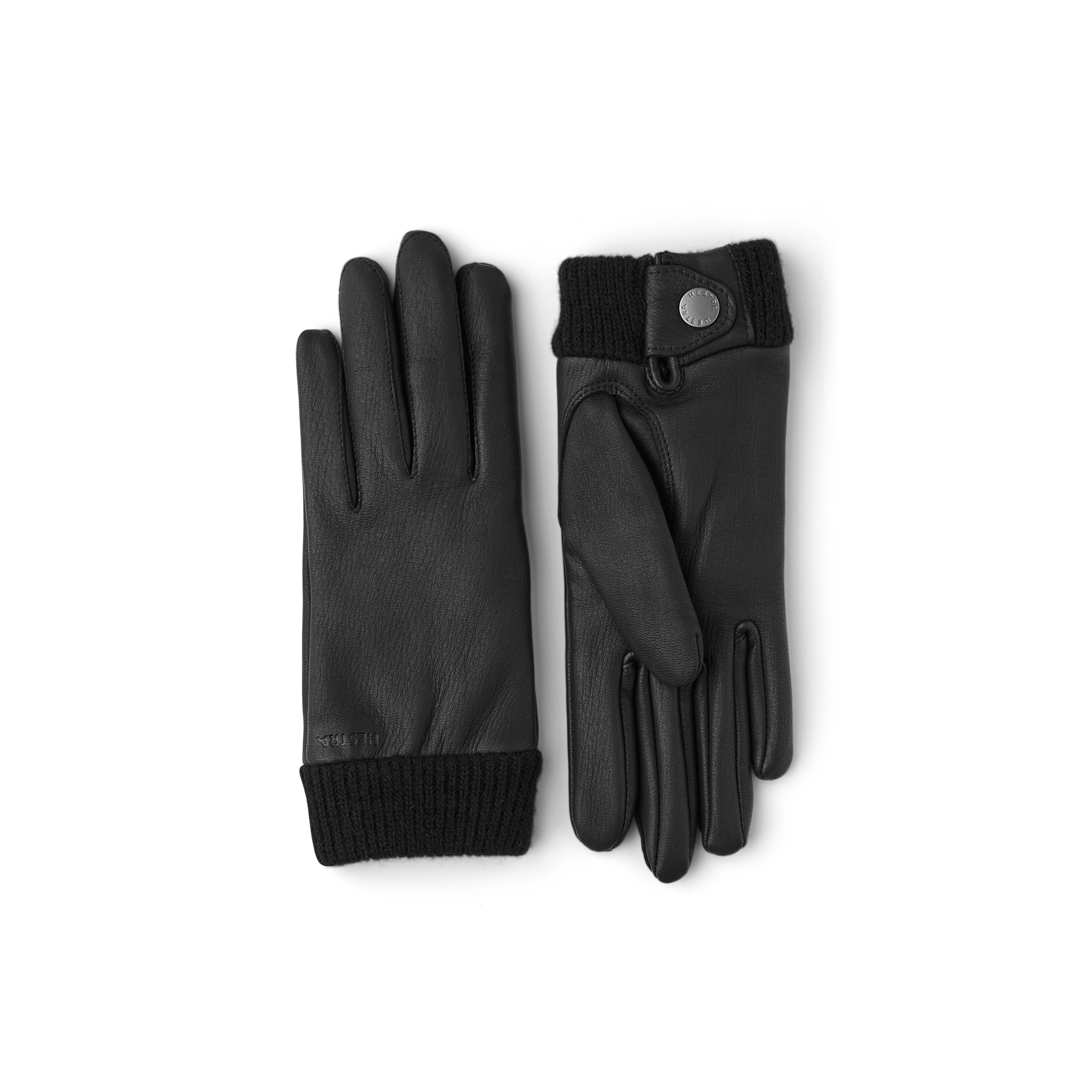 Schwarzer Lederhandschuh aus Hirschleder mit Strickbündchen