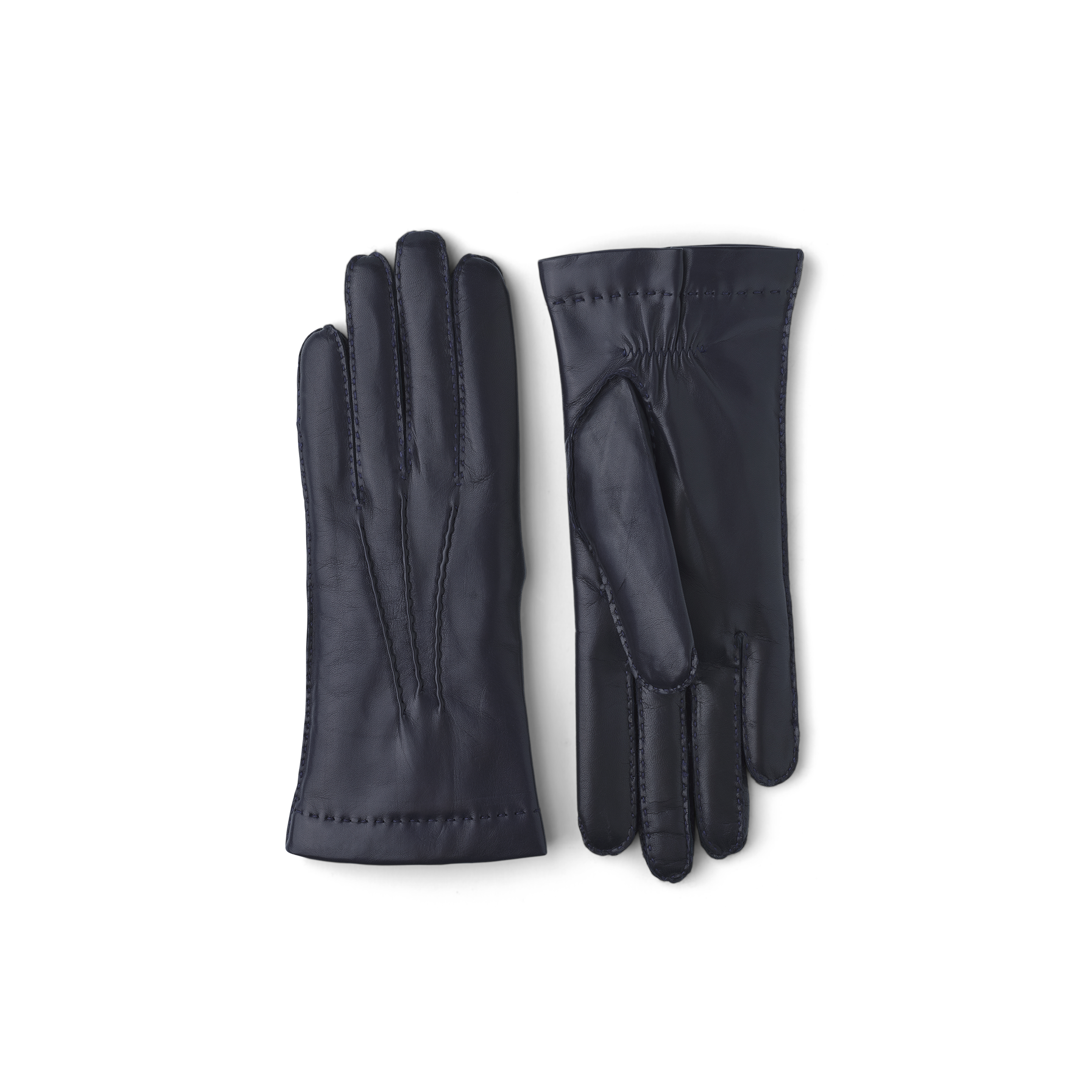 Dunkelblauer handgenähter Lederhandschuh aus Haarschafleder