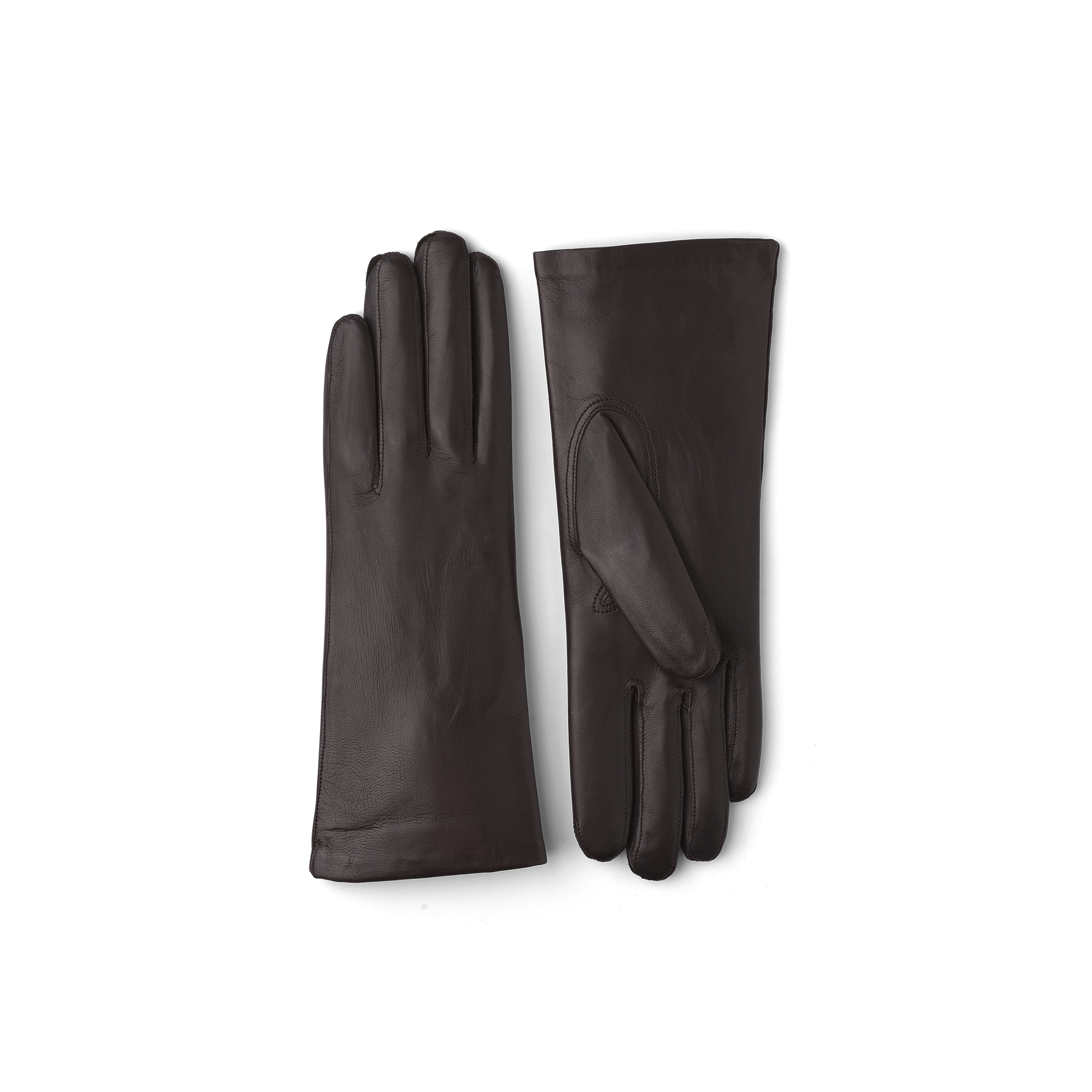 Dunkelbrauner maschinengenähter Lederhandschuh aus Haarschafleder