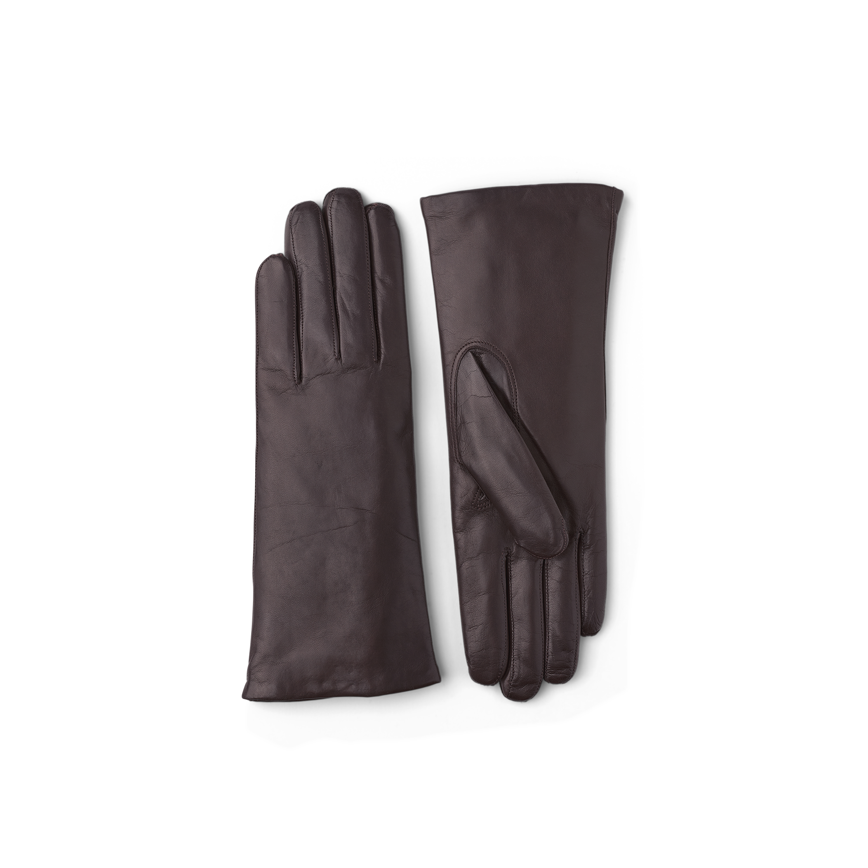 Dunkelbrauner maschinengenähter Lederhandschuh aus Haarschafleder