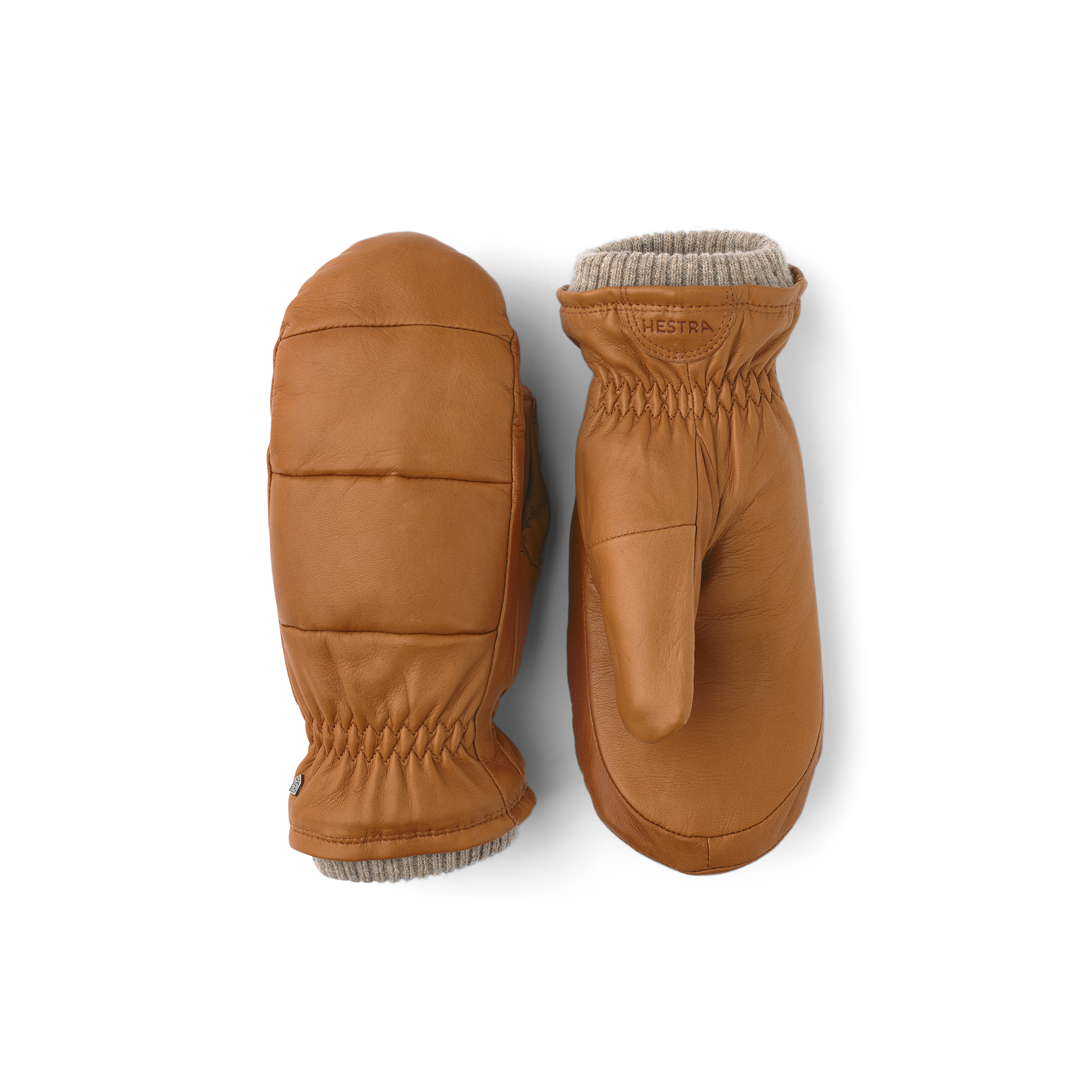 Goldbrauner Fausthandschuh aus Haarschafleder mit kurzem Strickbündchen