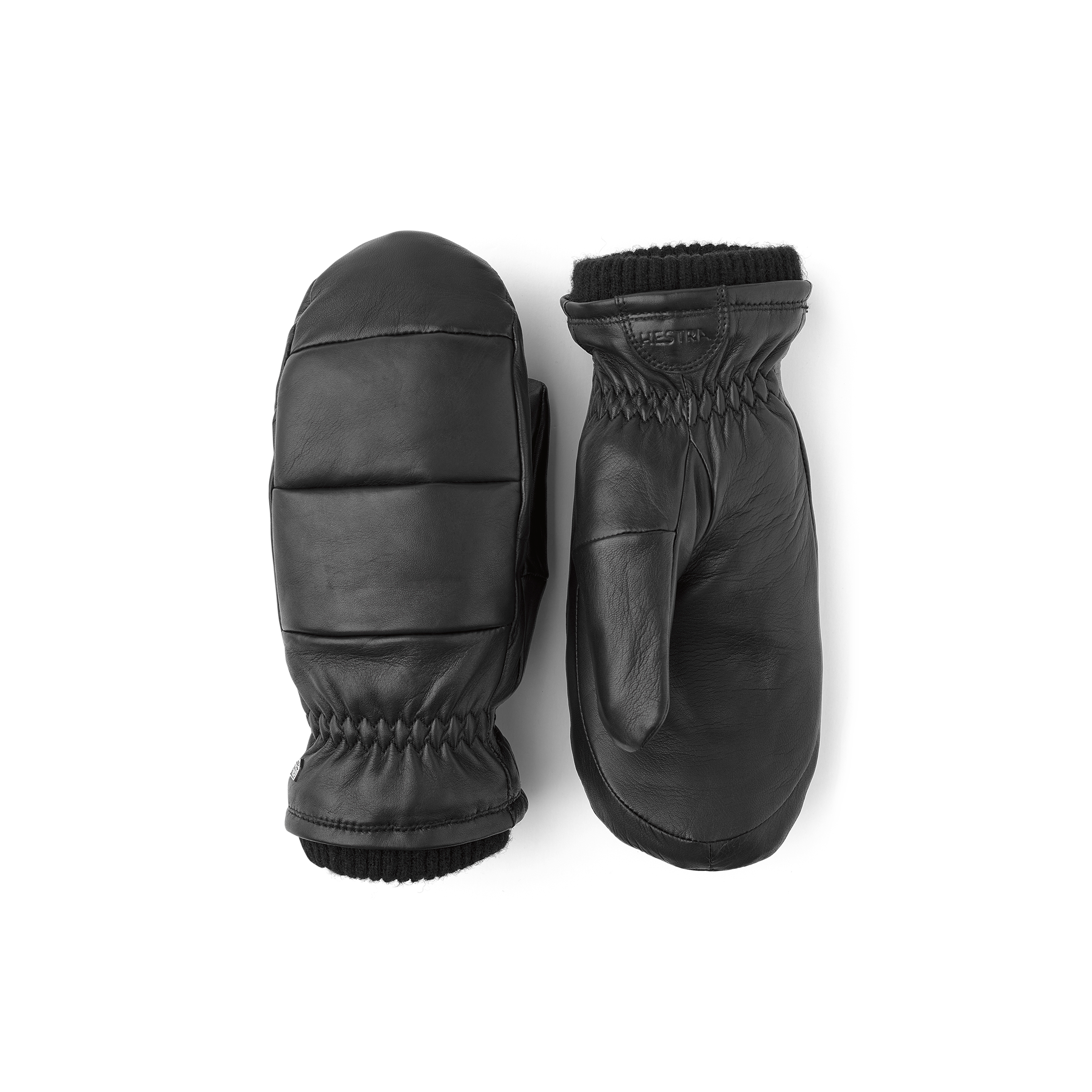 Schwarzer Fausthandschuh aus Haarschafleder mit kurzem Strickbündchen