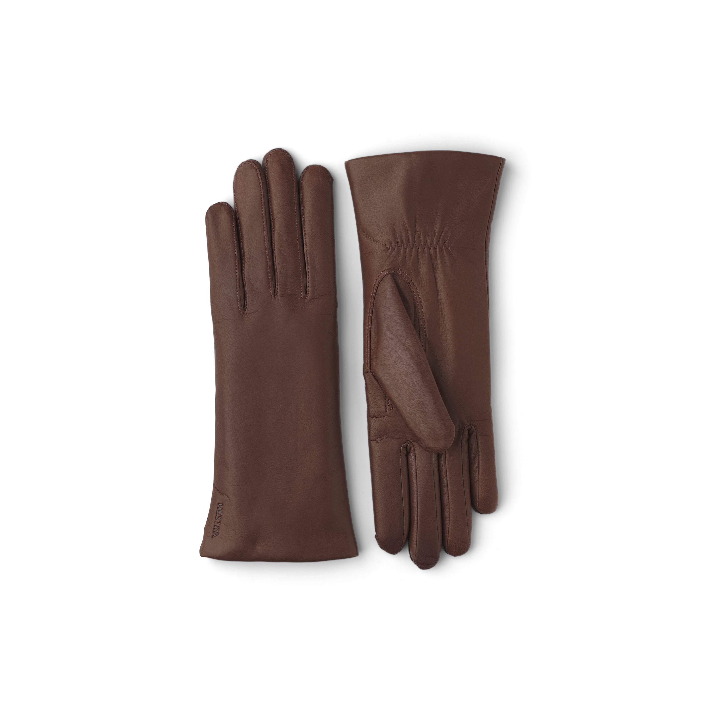 Brauner maschinengenähter Lederhandschuh aus Haarschafleder