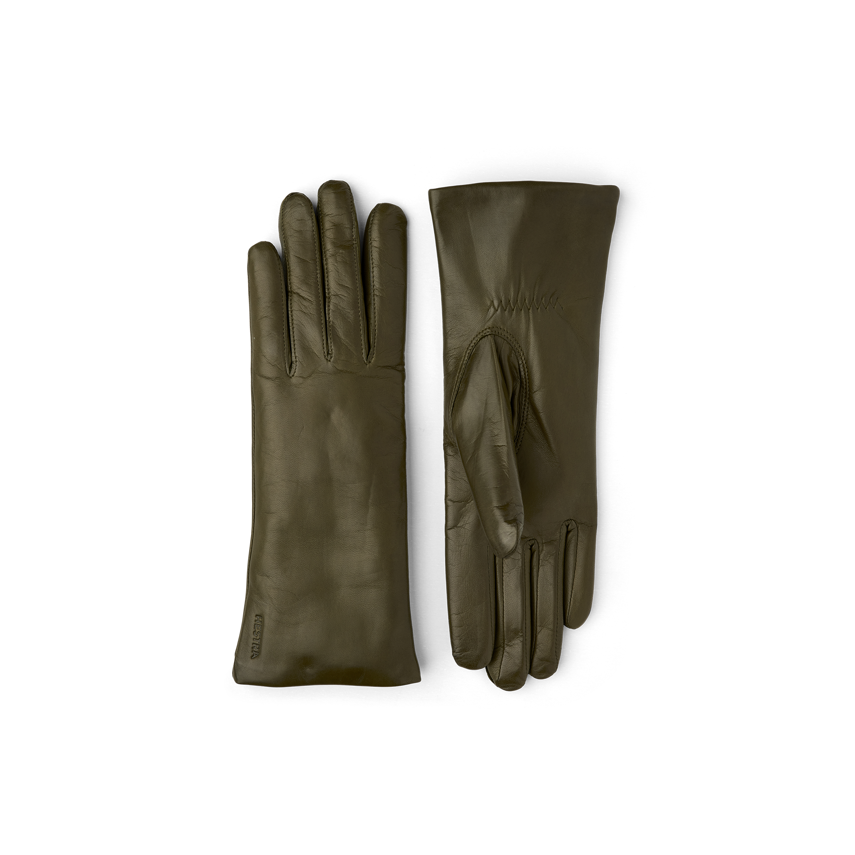 Moosgrüner maschinengenähter Lederhandschuh aus Haarschafleder