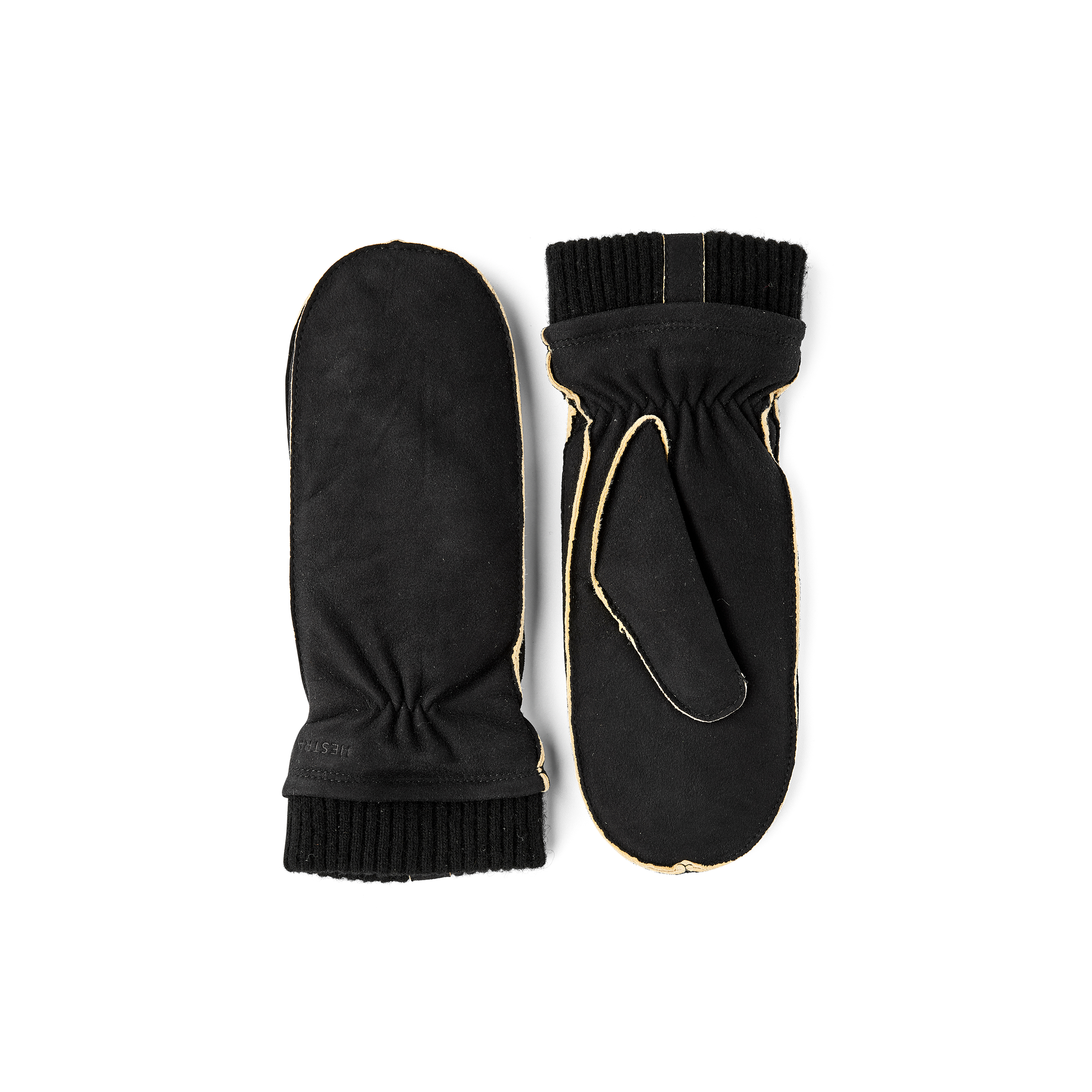 Schwarzer maschinengenähter Fausthandschuh aus Wildleder mit Strickbündchen