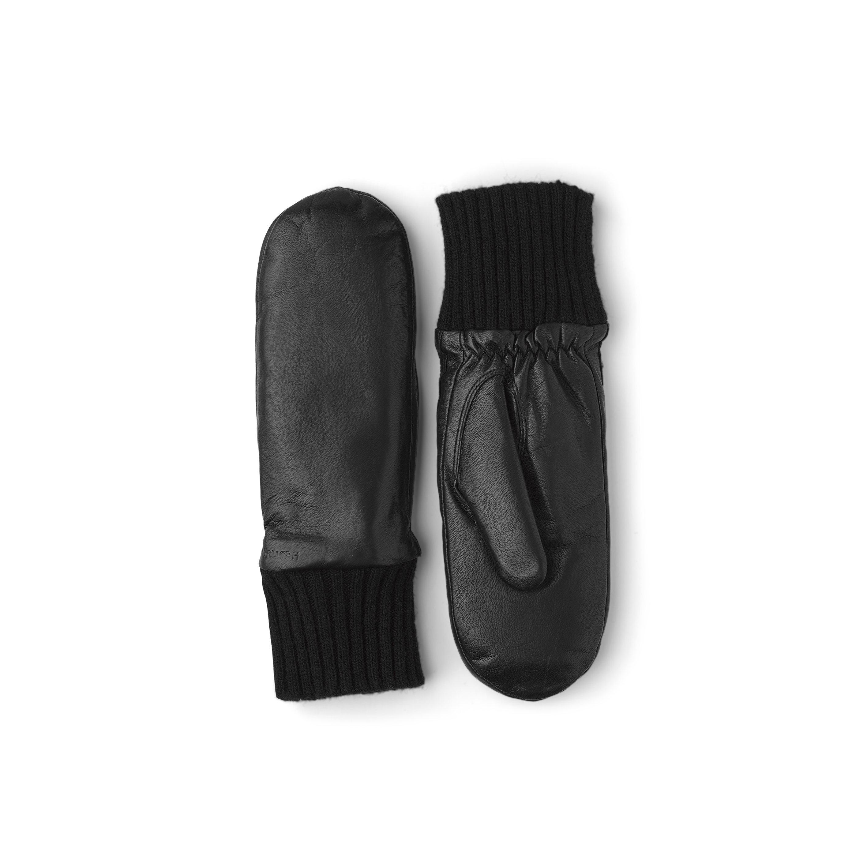 Schwarzer maschinengenähter Fausthandschuh aus Haarschafleder mit Strickbündchen