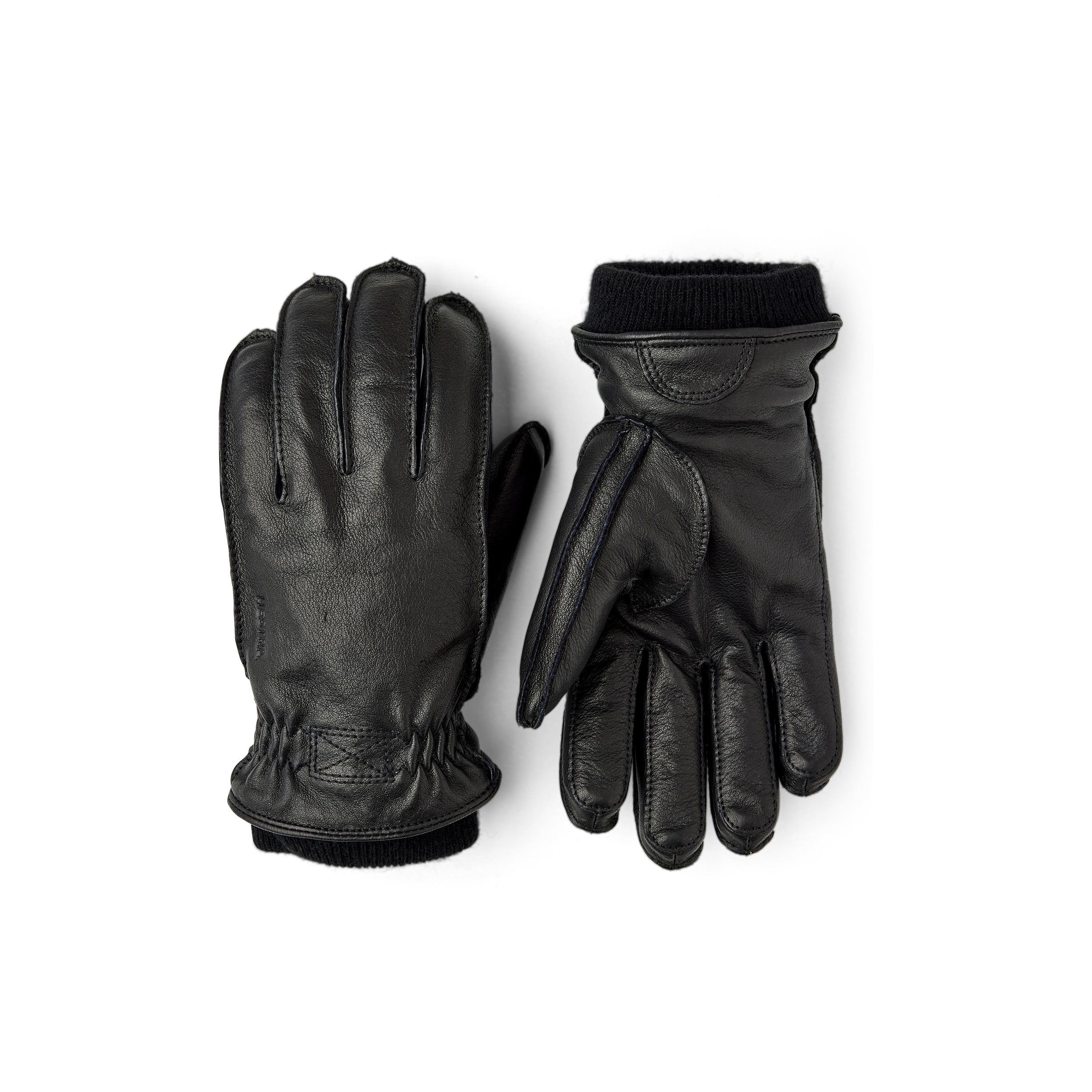 Schwarzer maschinengenähter Handschuh aus Hirschleder mit Strickbündchen