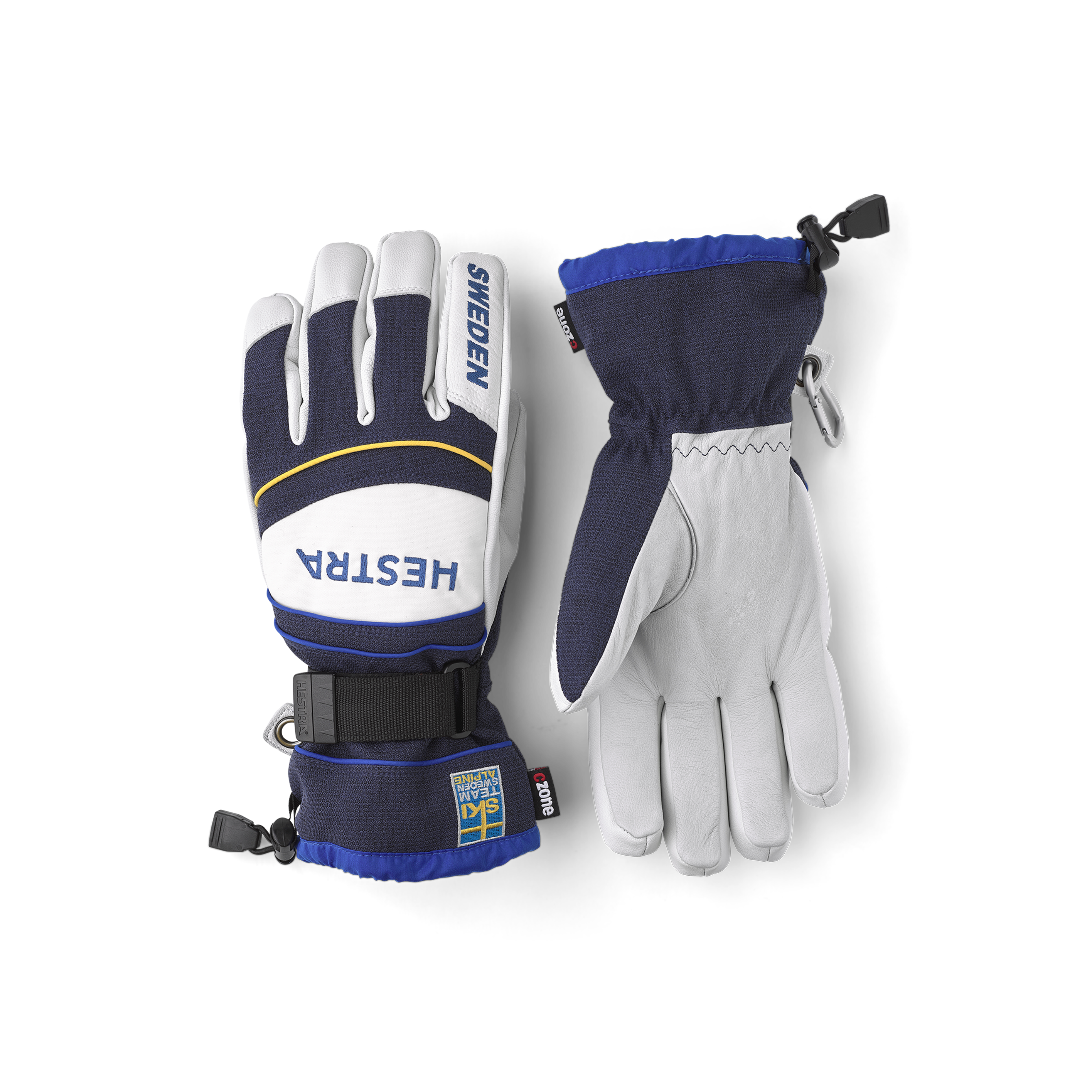Blau-weißer Handschuh aus Ziegenleder und Stoff