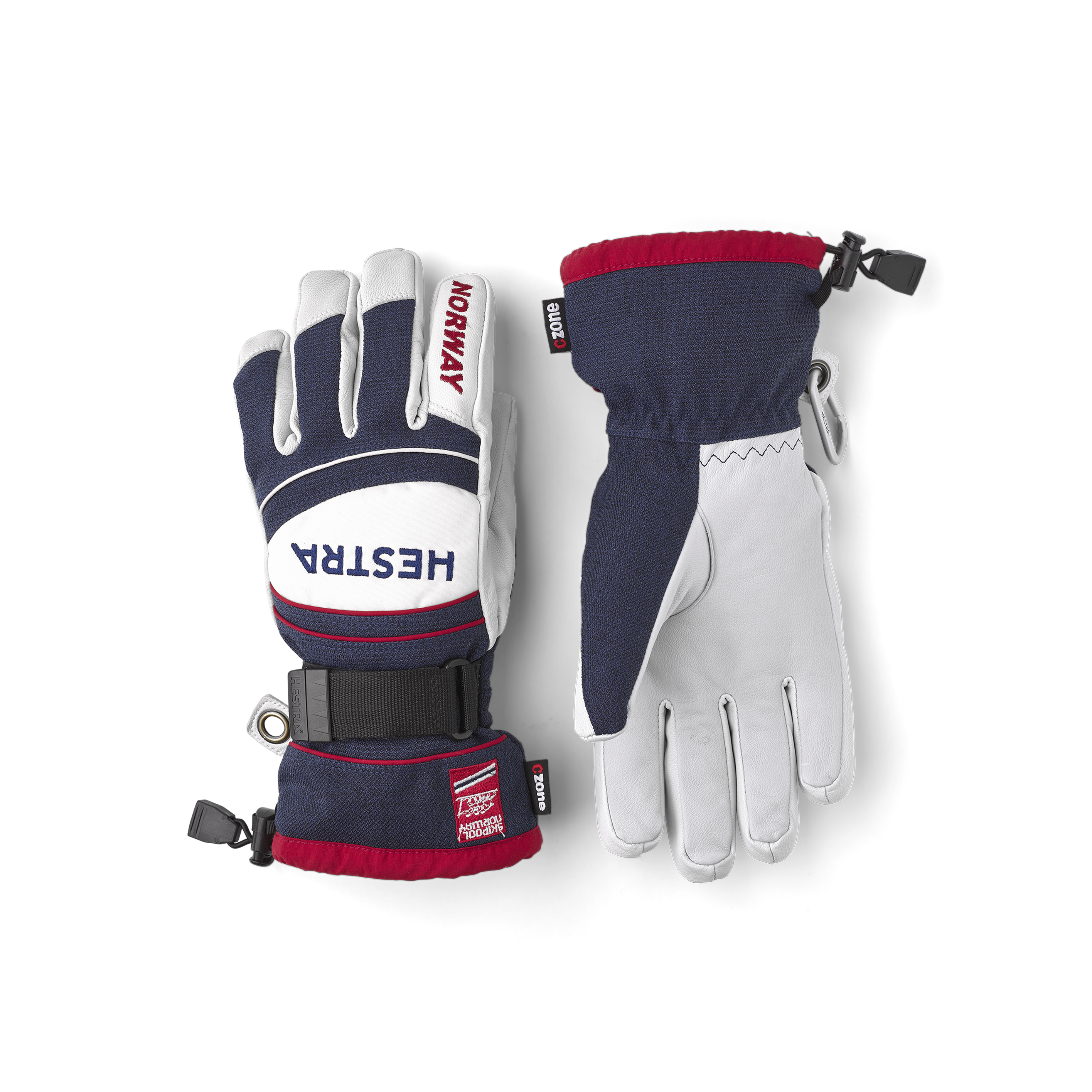 Blau-weißer Handschuh aus Ziegenleder und Stoff