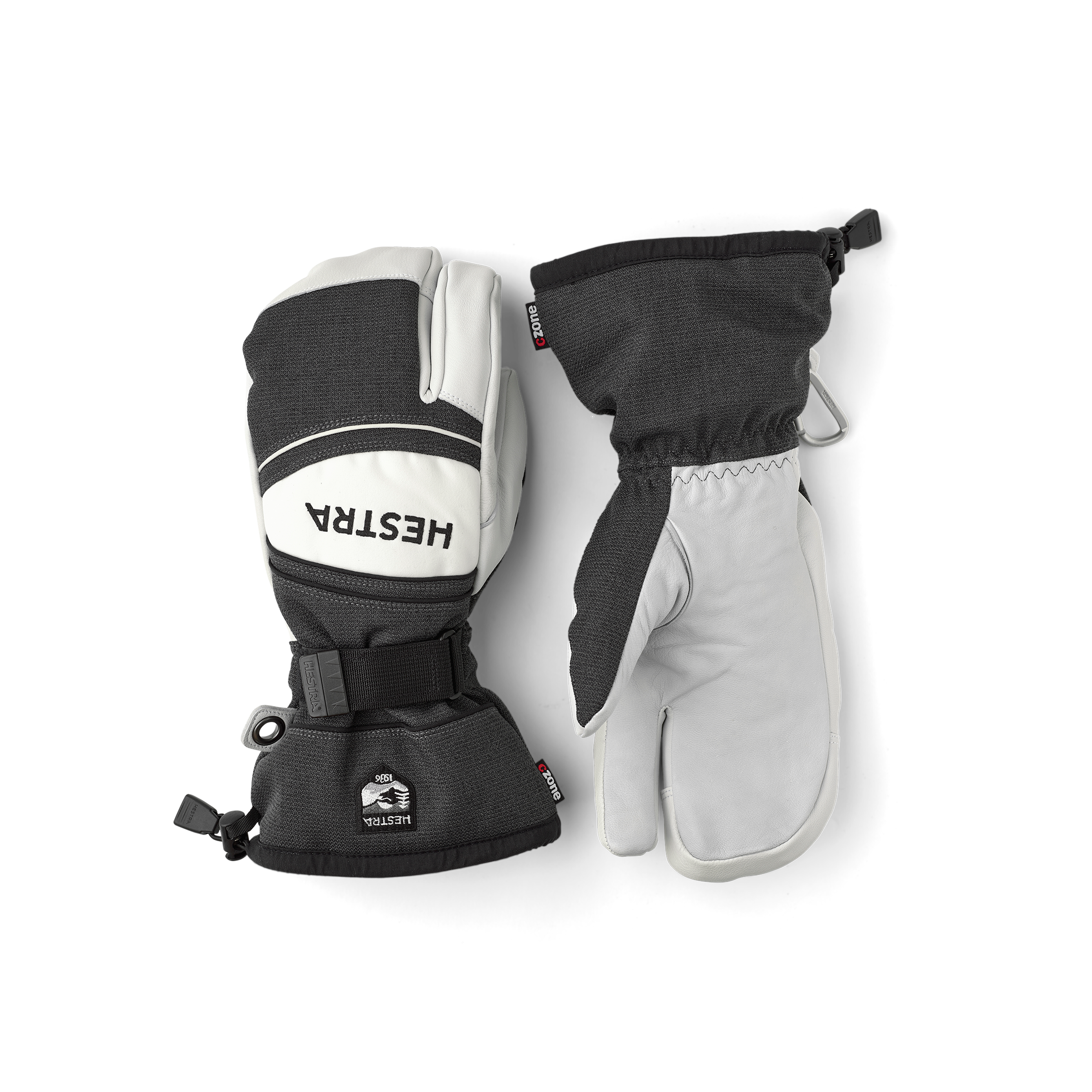 Grau-weißer Dreifingerhandschuh aus Ziegenleder und Stoff