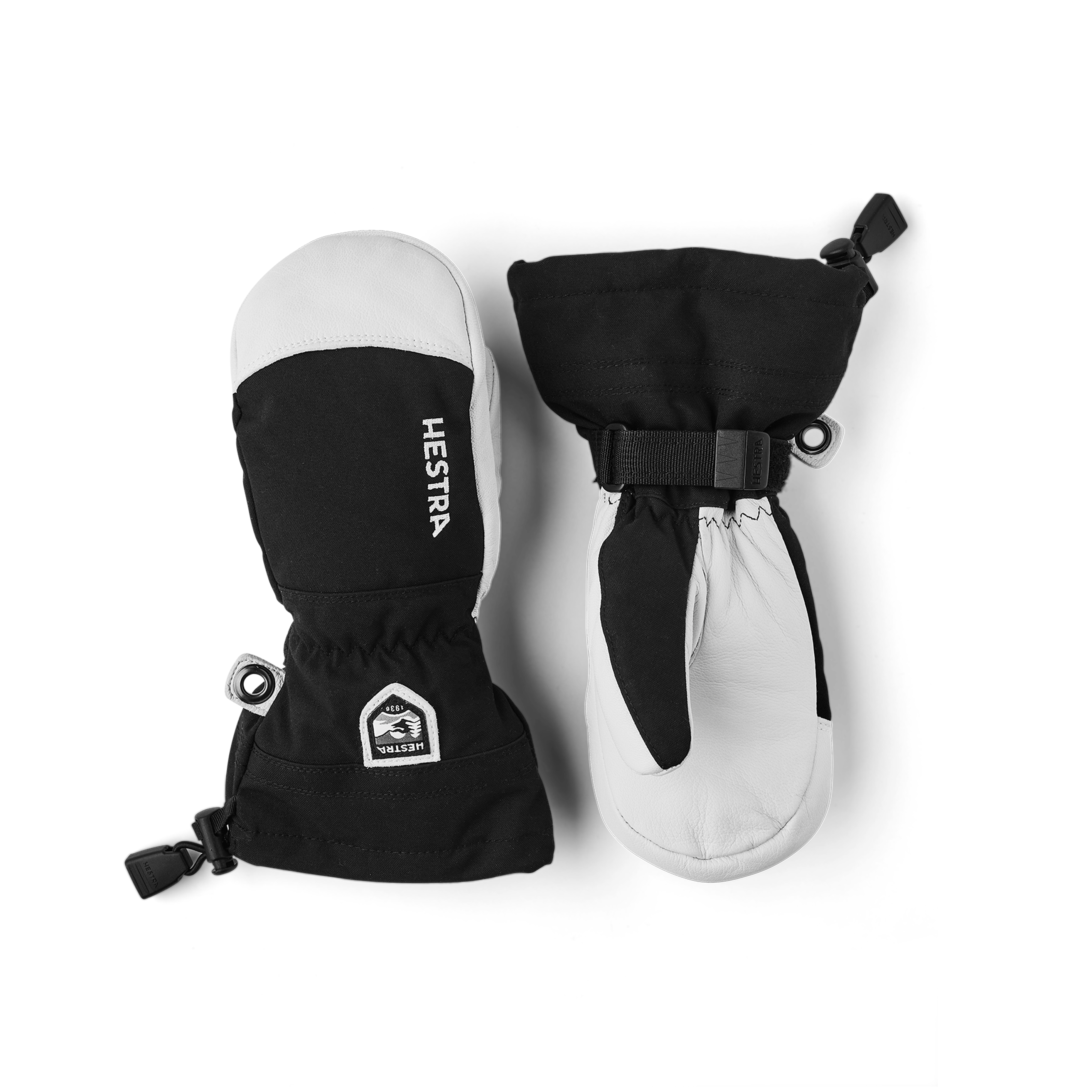 Schwarzer Fausthandschuh mit weißem Ziegenleder an der Innenhand