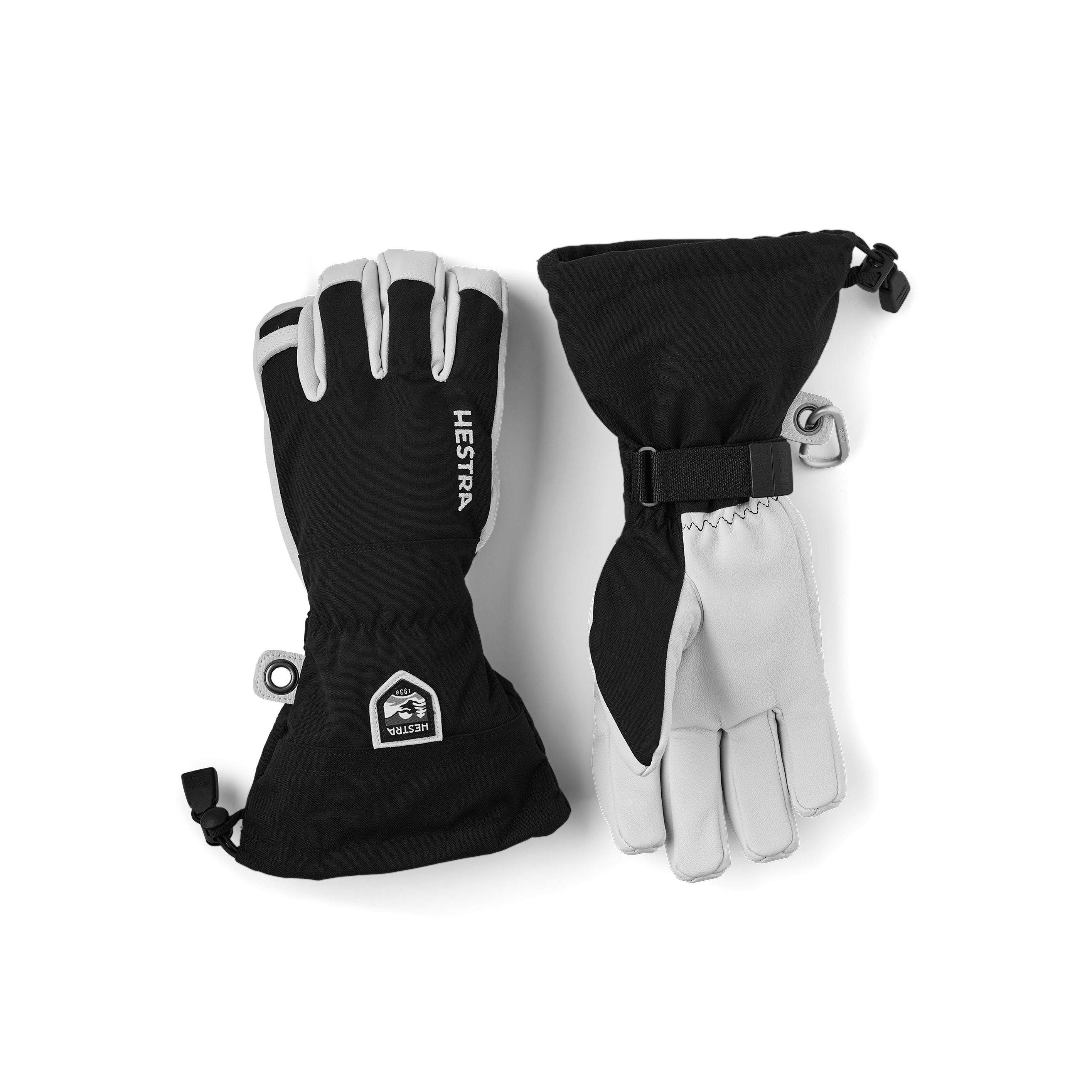 Schwarzer Skihandschuh mit weißem Ziegenleder an der Innenhand