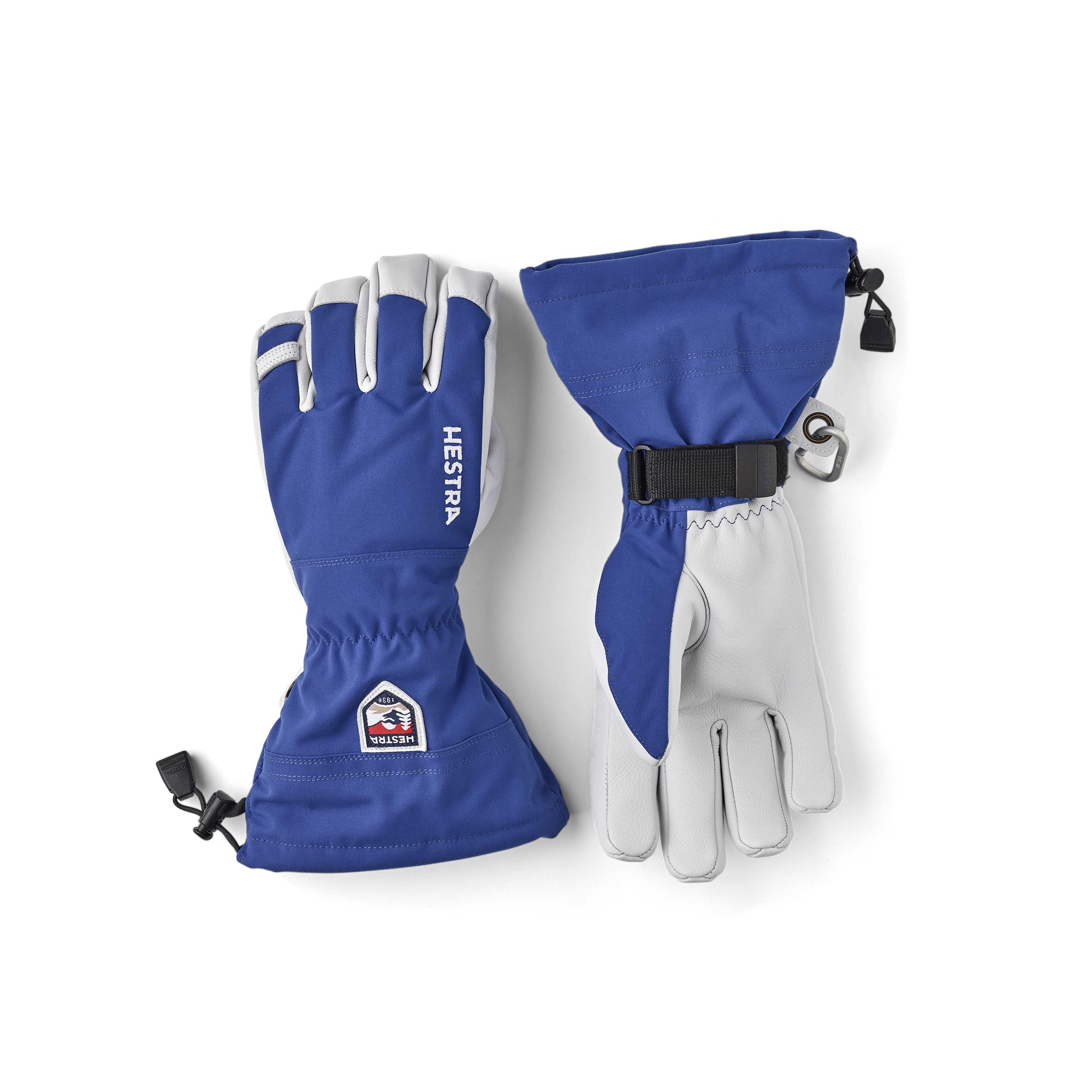 Blauer Skihandschuh mit weißem Ziegenleder an der Innenhand