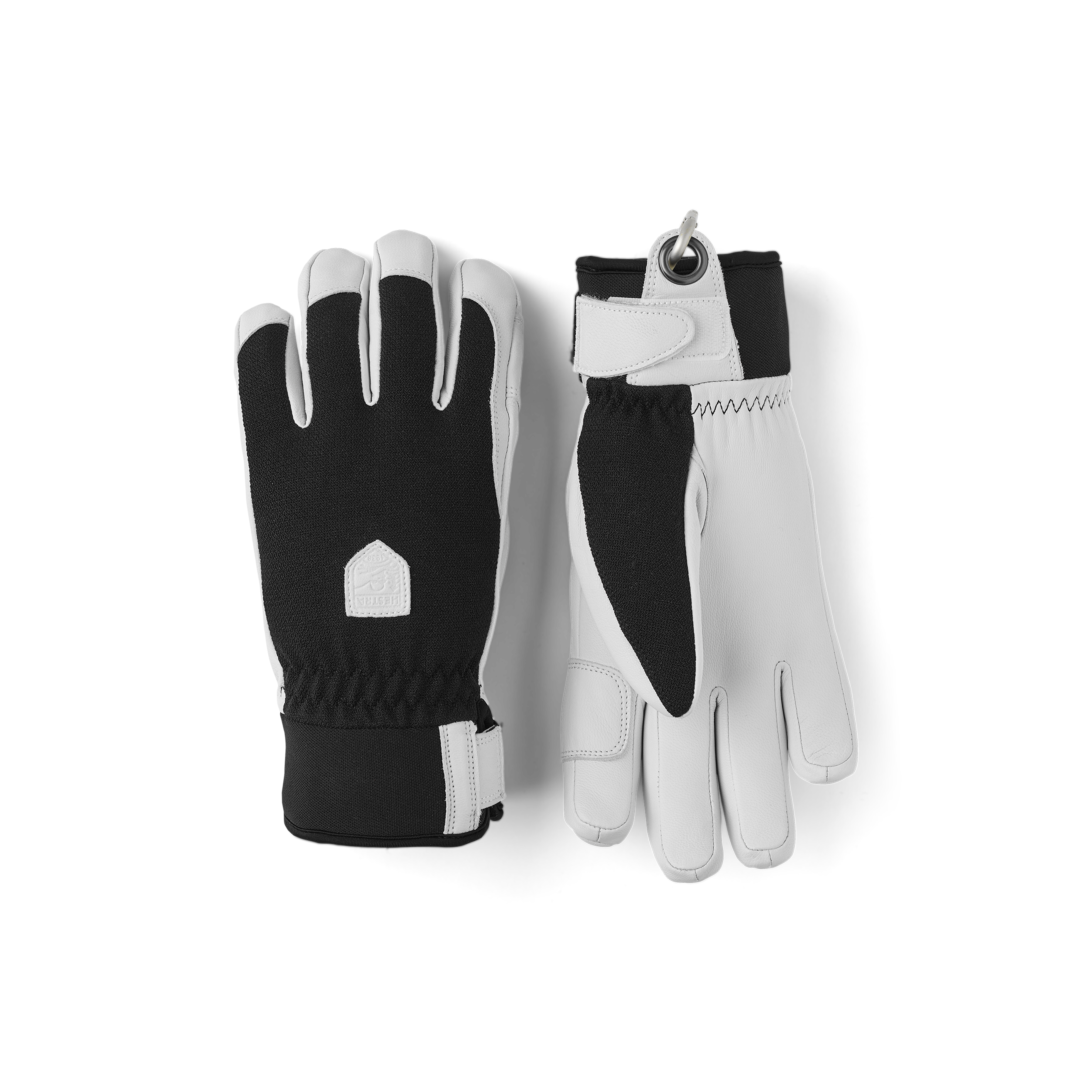 Schwarzer Skihandschuh mit weißem Ziegenleder an der Innenhand