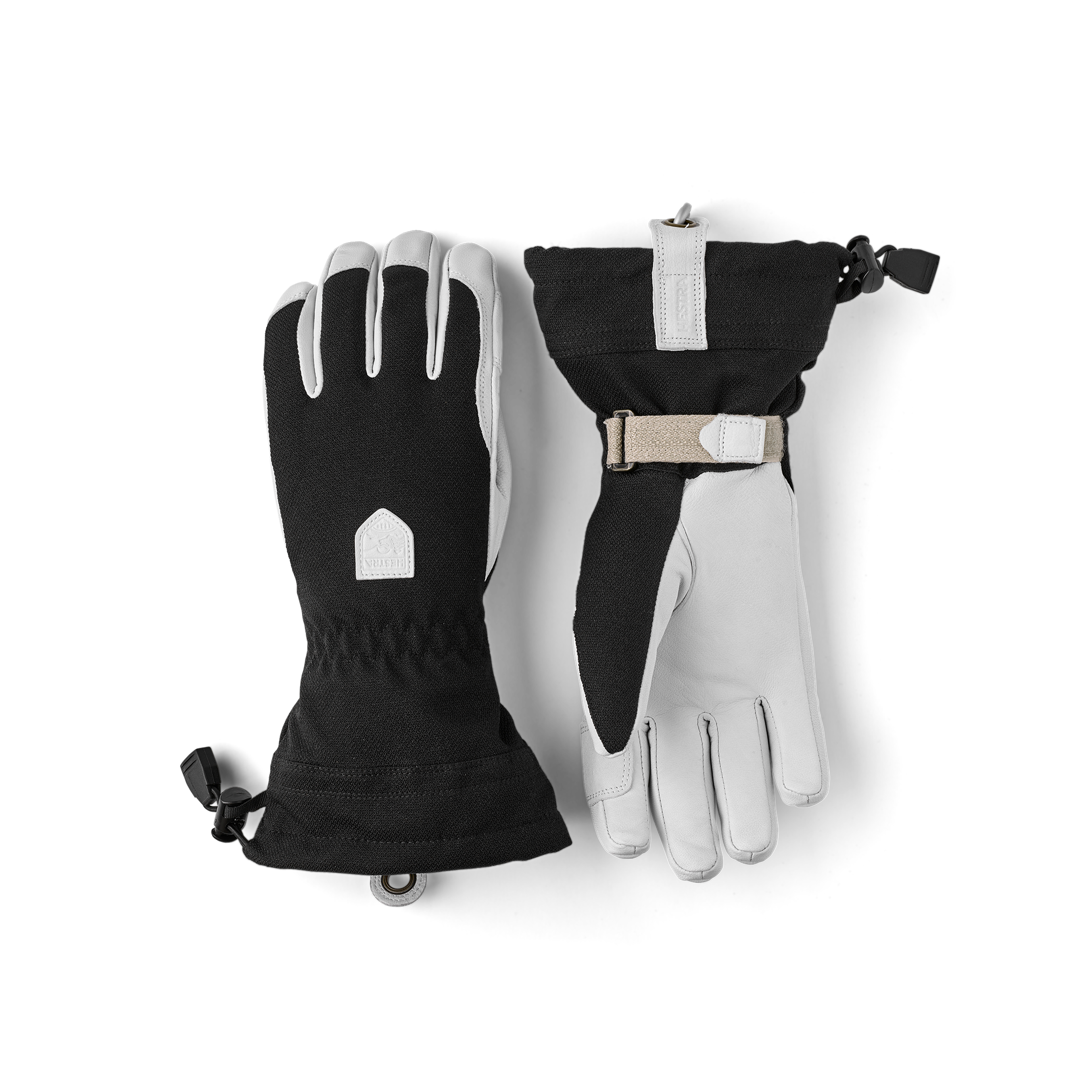 Schwarzer Skihandschuh mit weißem Ziegenleder an der Innenhand