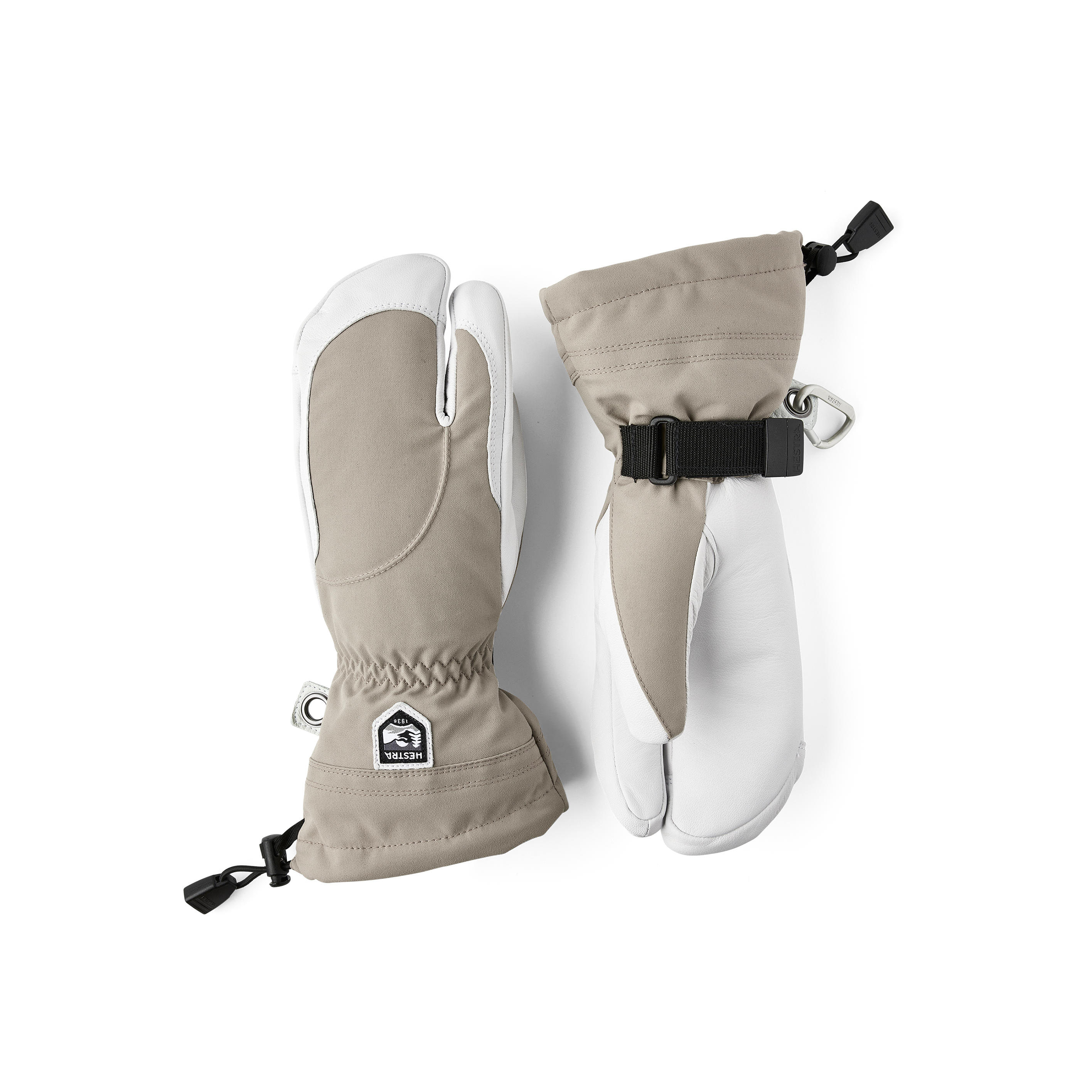 Hellvioletter Dreifingerhandschuh mit weißem Ziegenleder an der Innenhand