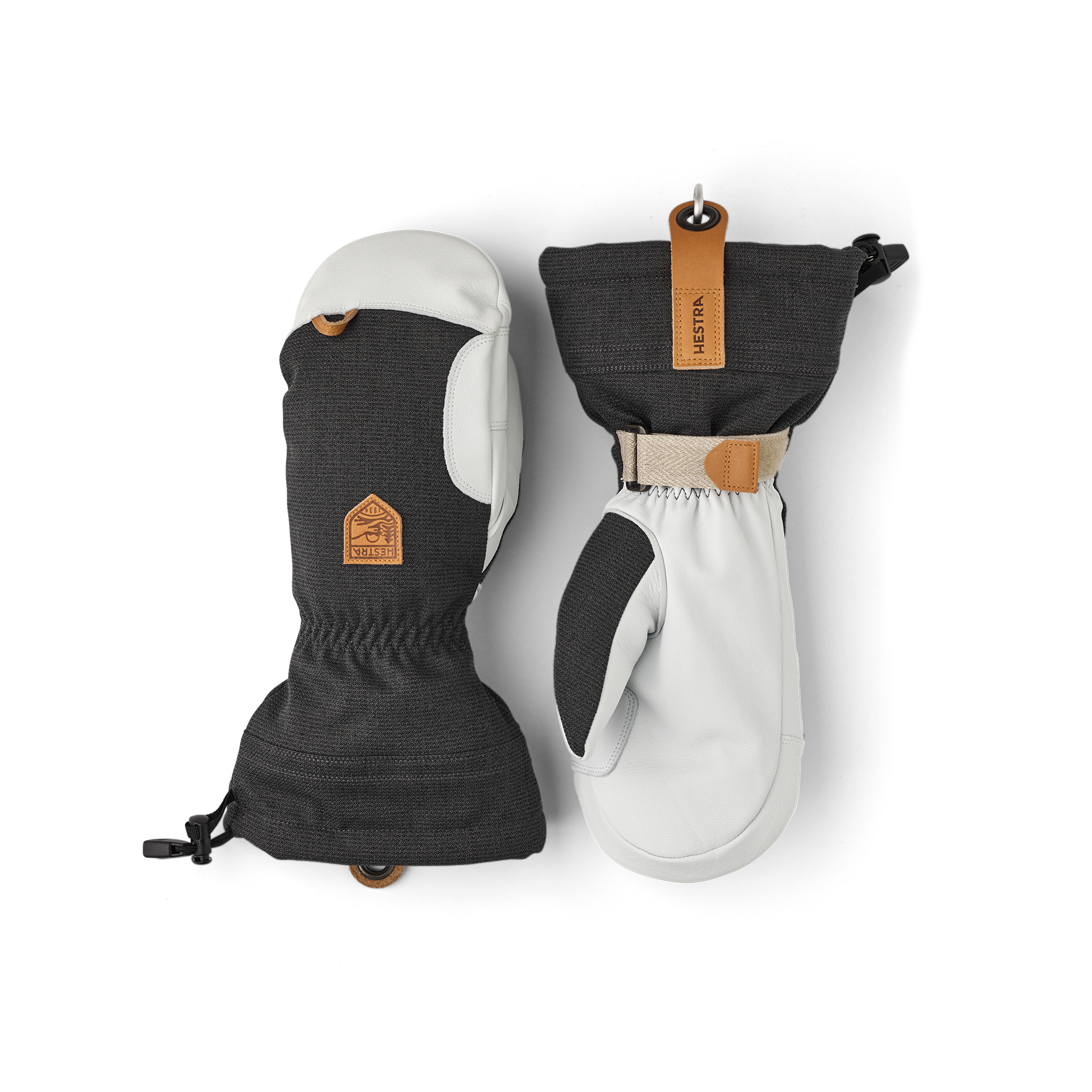 Dunkelgrauer Fausthandschuh mit weißem Ziegenleder an der Innenhand