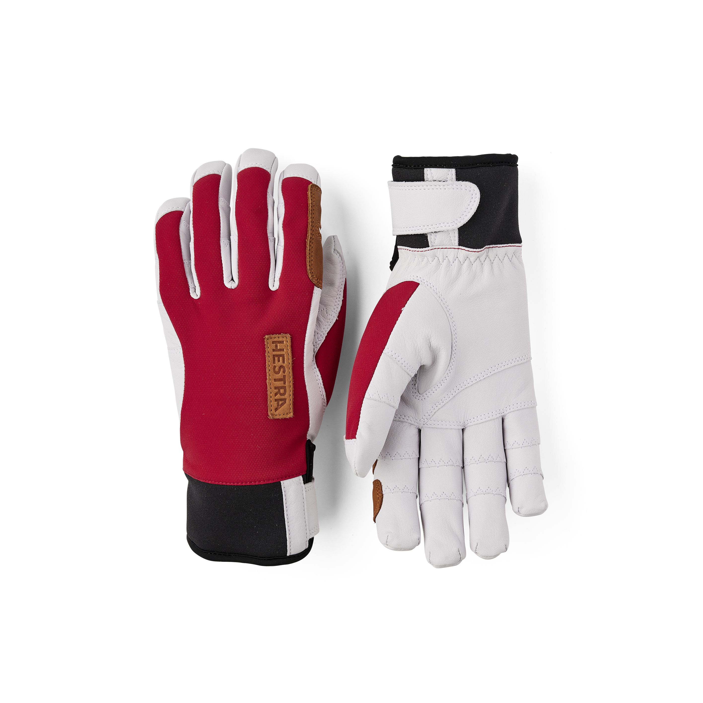 Roter Handschuh mit weißem Ziegenleder an der Innenhand