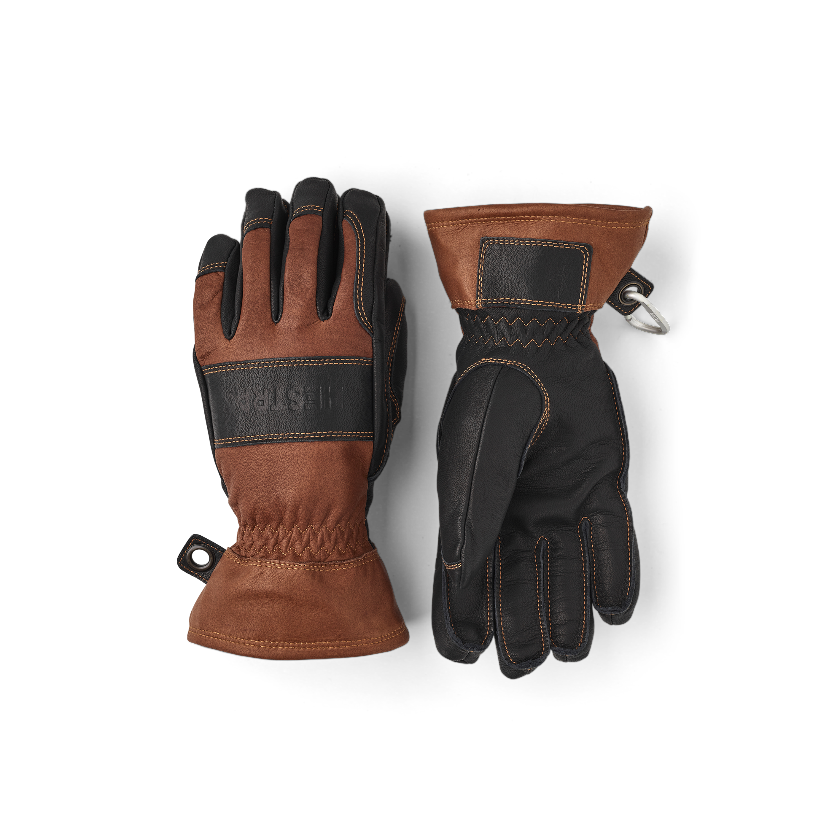 Brauner Outdoorhandschuh aus Rindsleder mit schwarzem Ziegenleder an der Innenhand