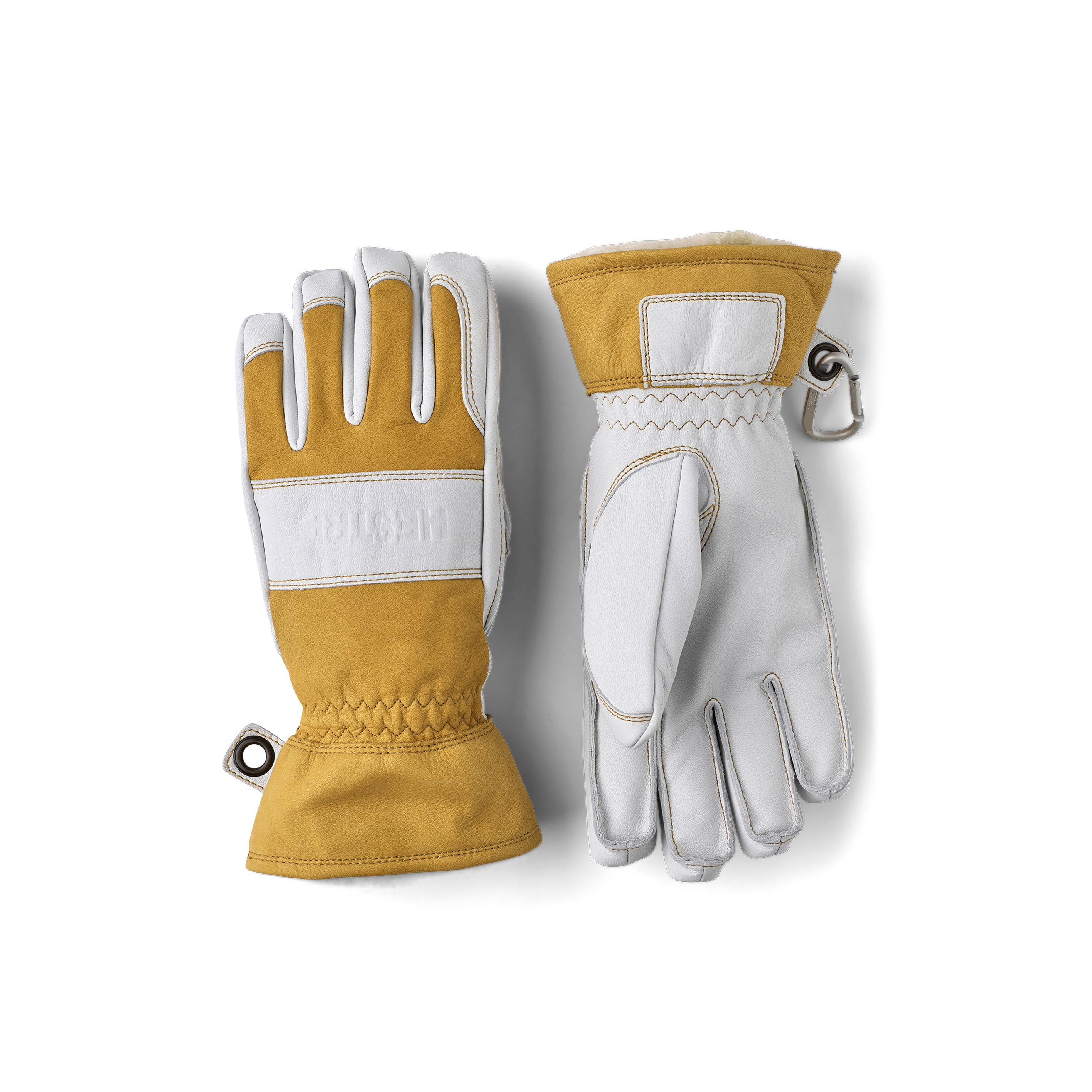 Gelber Outdoorhandschuh aus Rindsleder mit weißem Ziegenleder an der Innenhand