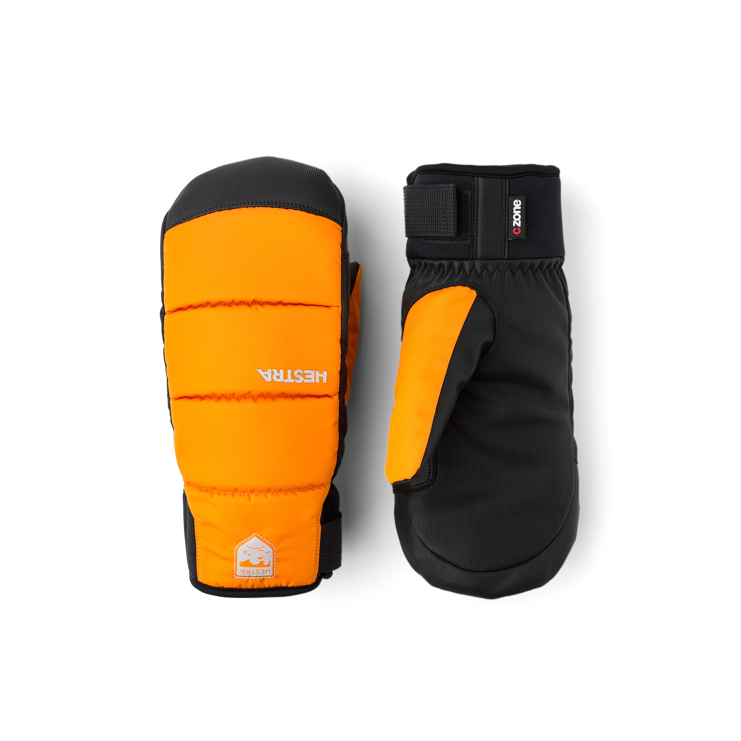 Oranger Fausthandschuh aus Stoff mit schwarzer Innenhand aus Synthetikmaterial