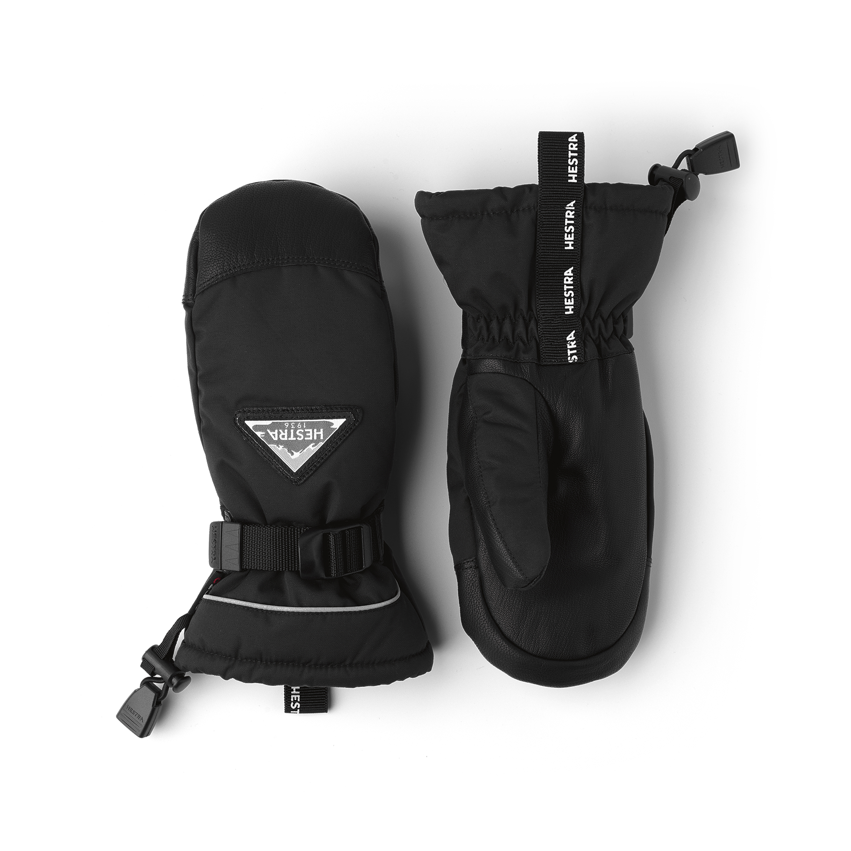 Schwarzer Fausthandschuh mit schwarzem Ziegenleder an der Innenhand und verstellbarem Handgelenkverschluss