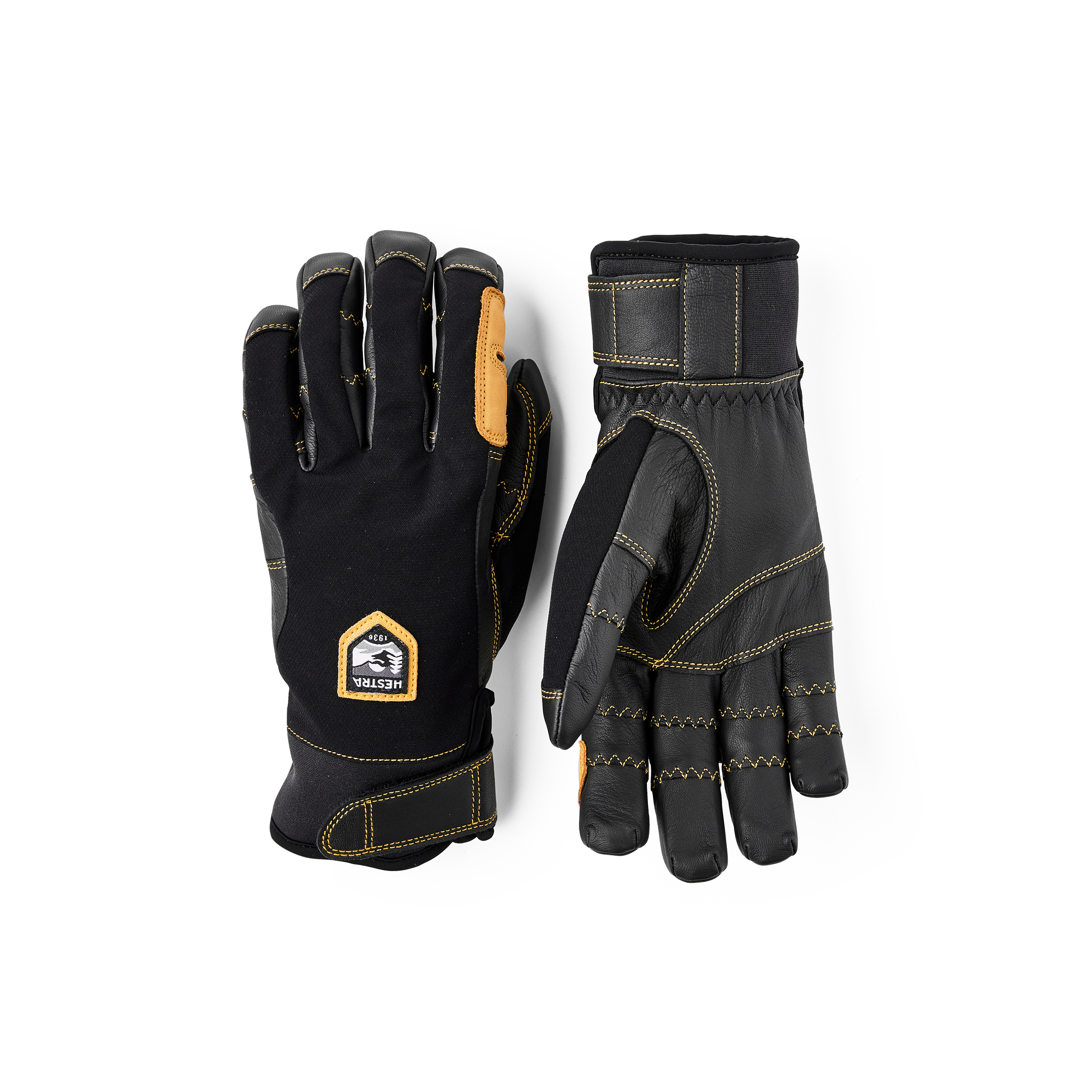 Schwarzer Outdoorhandschuh mit schwarzem Ziegenleder an der Innenhand