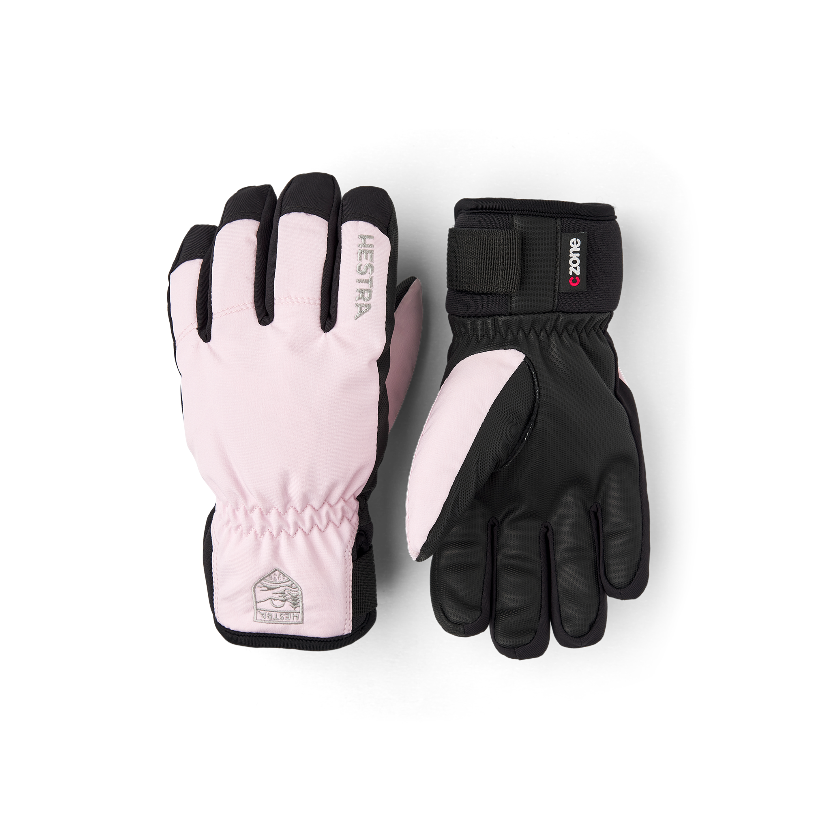 Hellrosa Kinderhandschuh aus Stoff mit schwarzer Innenhand