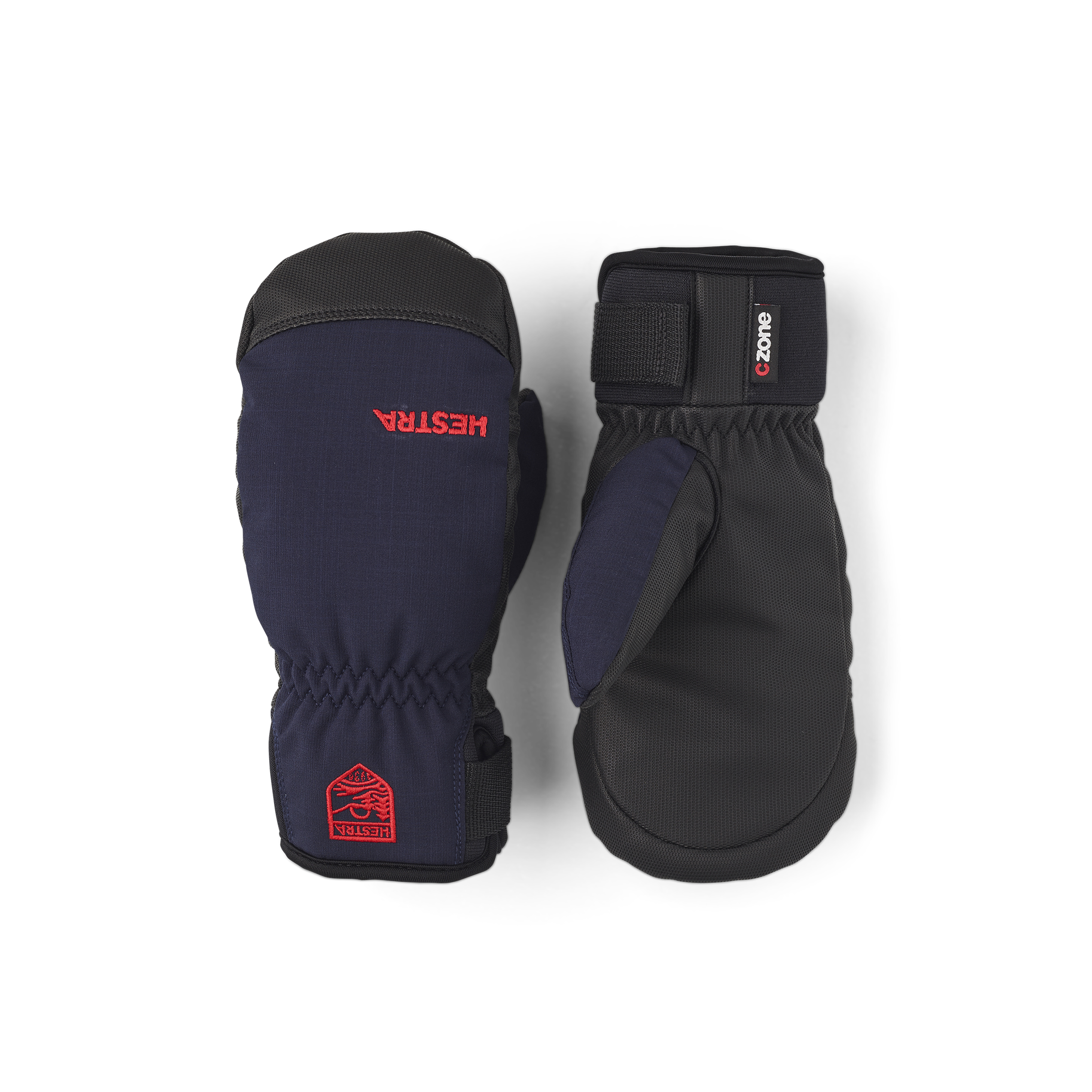 Dunkelblauer Fausthandschuh aus Stoff mit schwarzer Innenhand