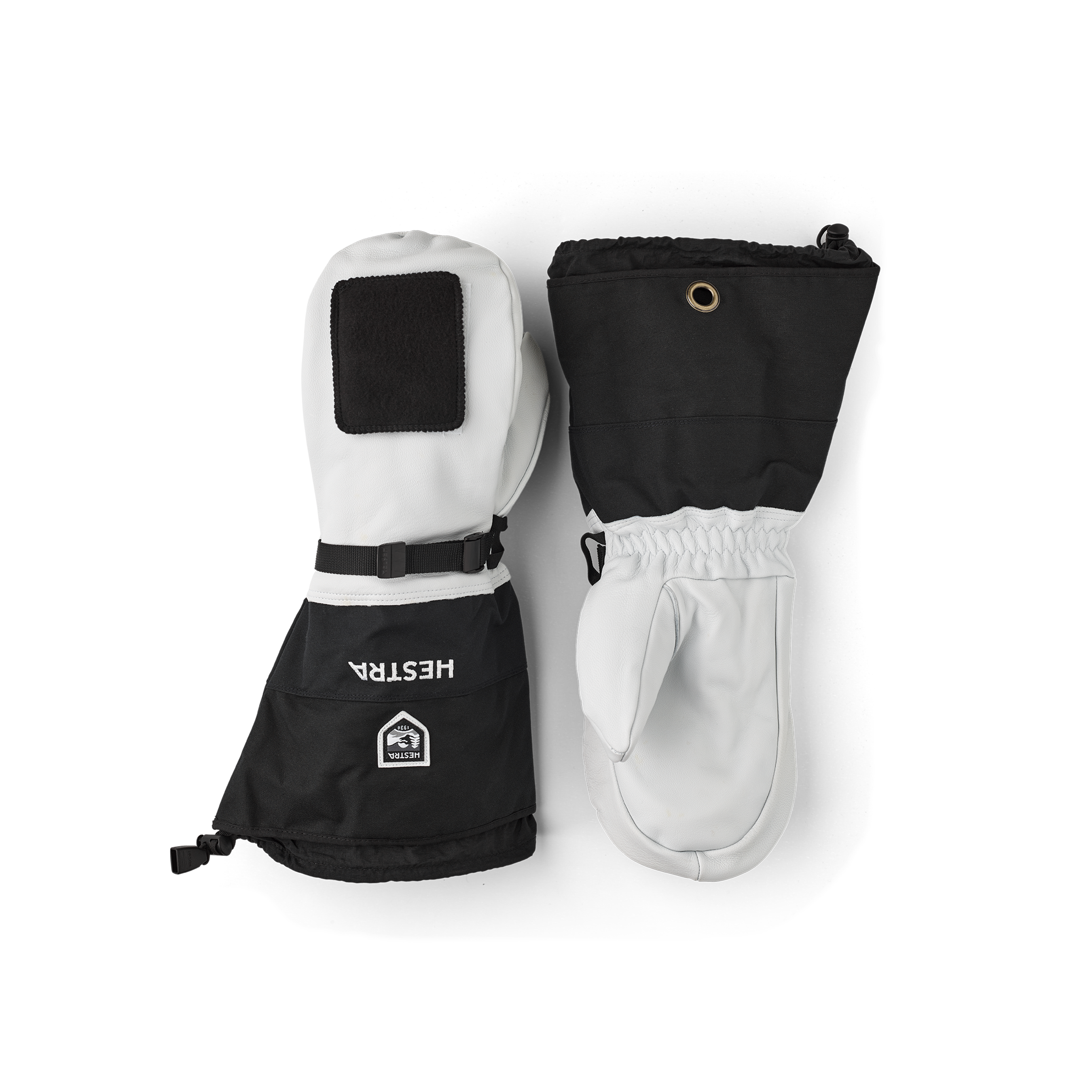 Schwarz-grauer Fausthandschuh aus Ziegenleder und Segeltuch