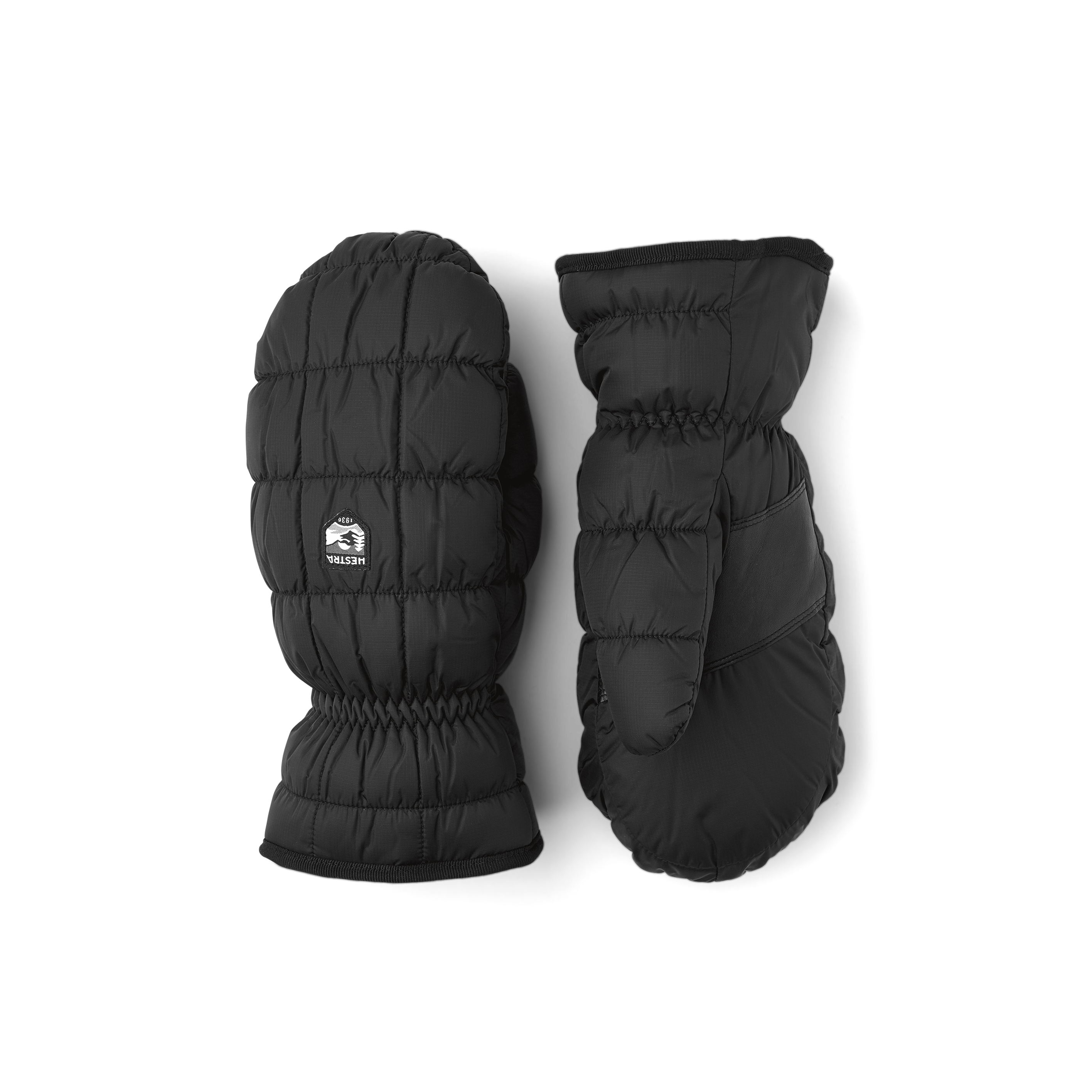 Schwarzer Fausthandschuh aus Stoff mit synthetischem Wildleder an der Innenhand